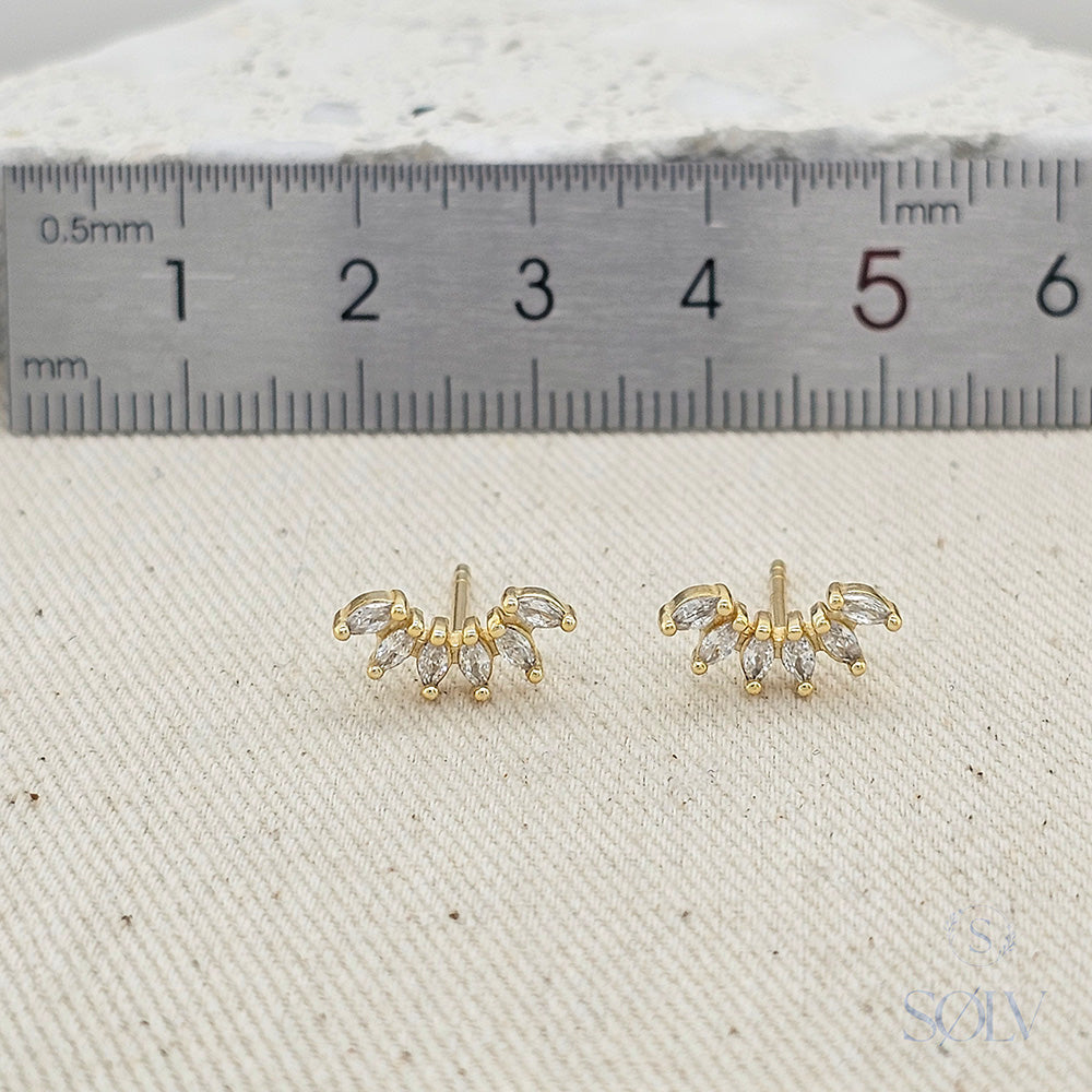 Solv Sterling Silver Gold Plated Cubic Zirconia Arch Stud Earrings