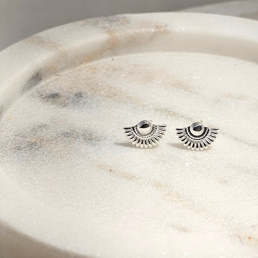 Solv Sterling Silver Half Shell Stud Earrings