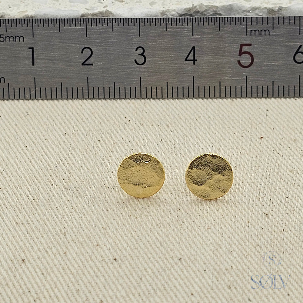 Solv Sterling Silver Gold Plated Hammered Circle Stud Earrings
