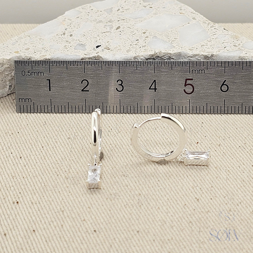 Solv Sterling Silver Baguette Drop Huggie Earrings