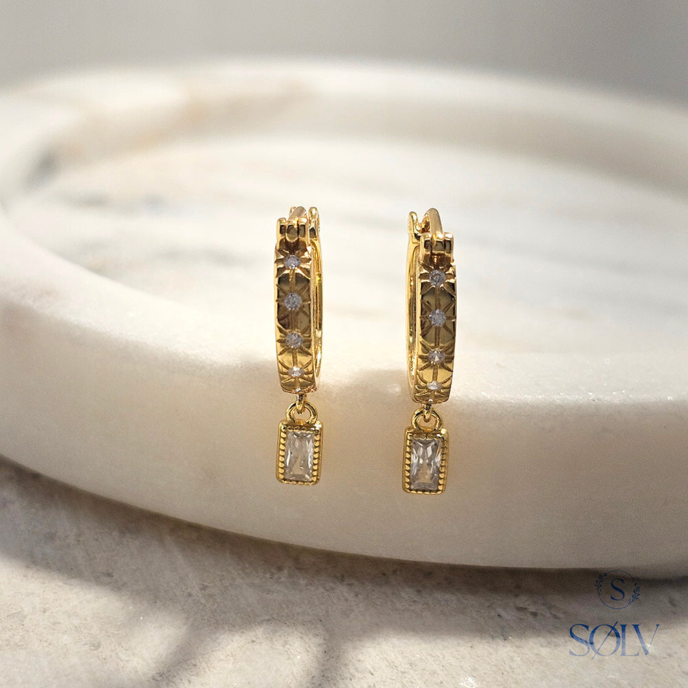 Solv Sterling Silver Gold Plated Cubic Zirconia Hoop Earrings