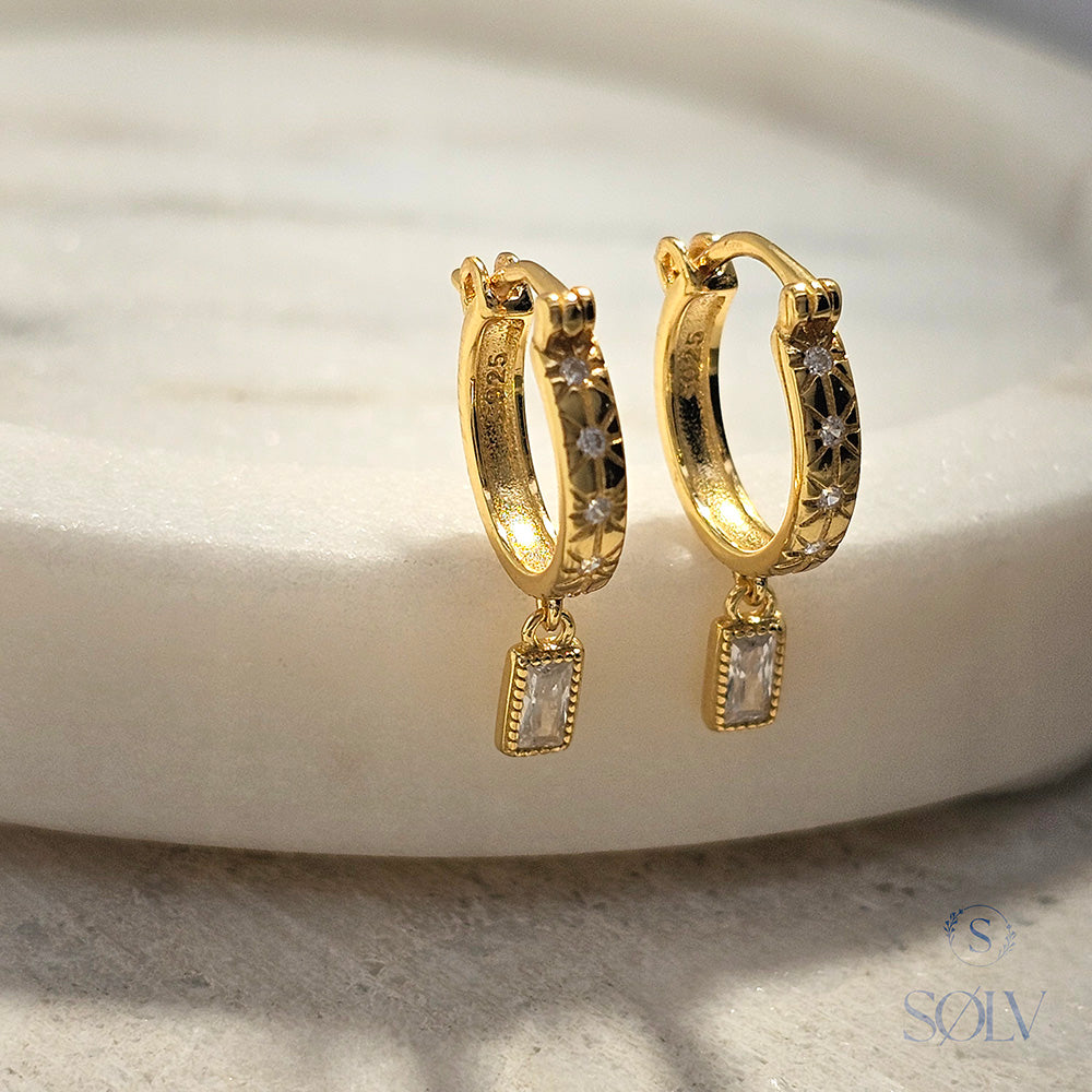 Solv Sterling Silver Gold Plated Cubic Zirconia Hoop Earrings