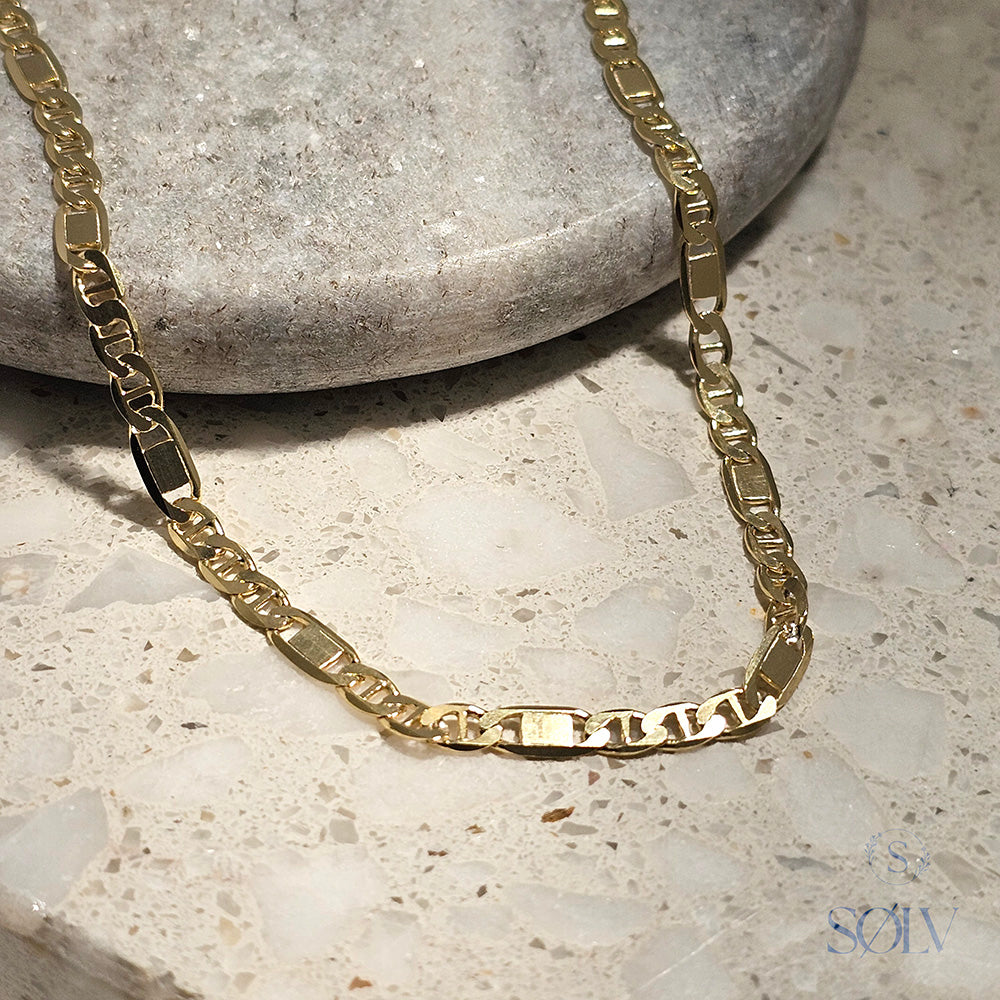 Solv Sterling Silver Gold Plated Mariner Valentino Chain, 42cm