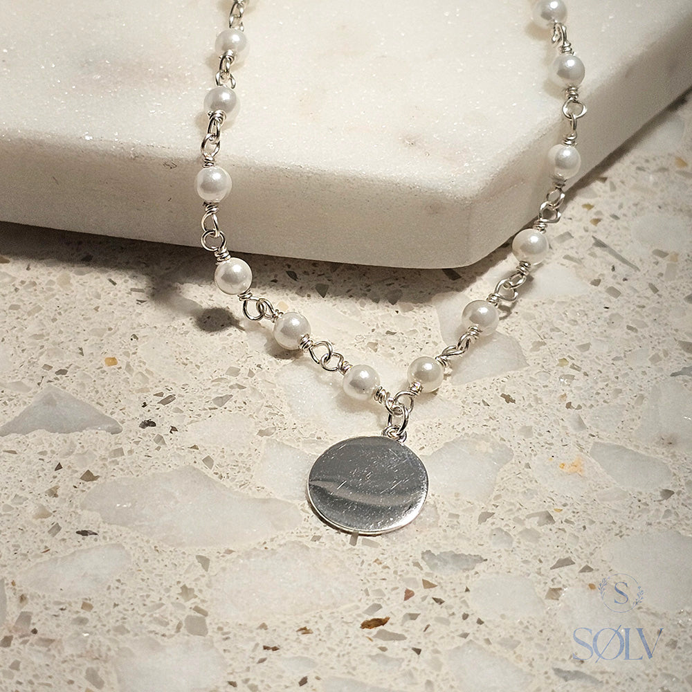 Solve Sterling Silver Pearl and Disc Bracelet, 17cm