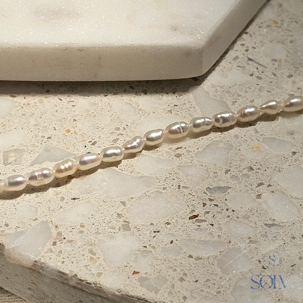 Solv Sterling Silver Freshwater Rice Pearl Bracelet, 17cm