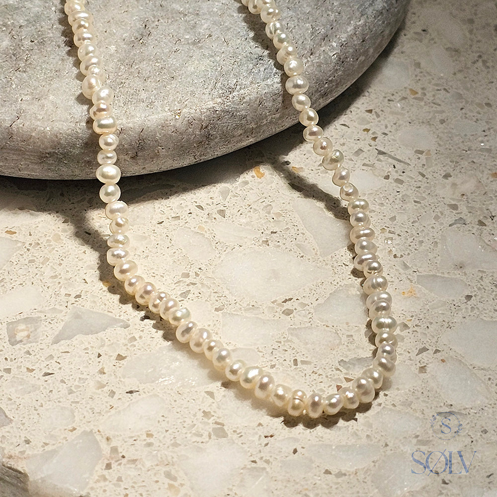 Solv Sterling Silver Freshwater Potato Pearl Anklet, 24cm