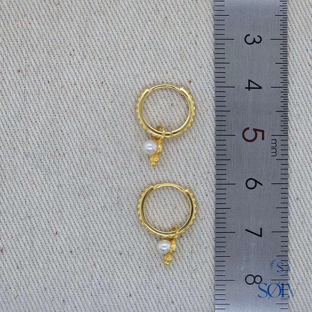 Solv Sterling Silver Gold Plated Patterned Huggie Earrings with Freshwater Pearl Drop