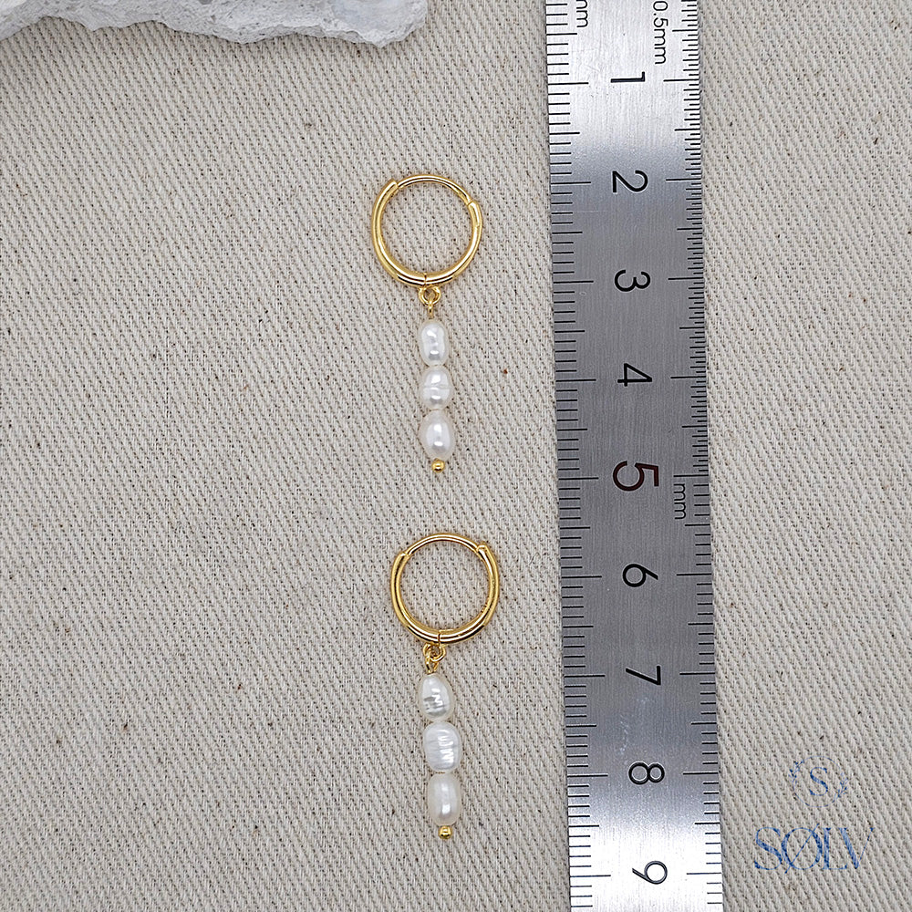 Solv Sterling Silver Gold Plated Freshwater Pearl Drop Huggie Earrings