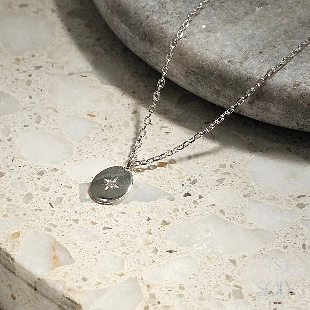 Solv Sterling Silver Oval Star Pendant