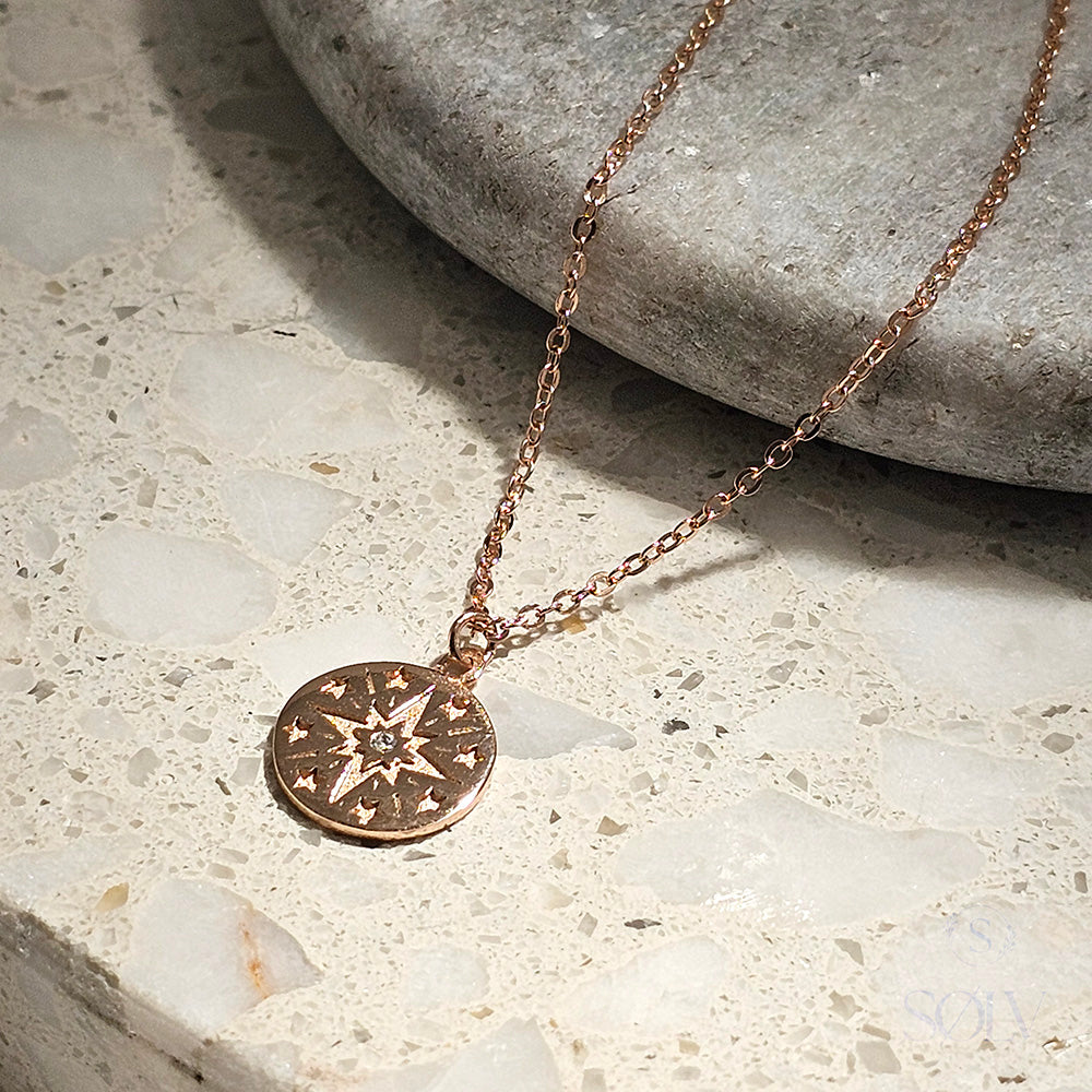 Solv Sterling Silver Gold Plated Star Necklet