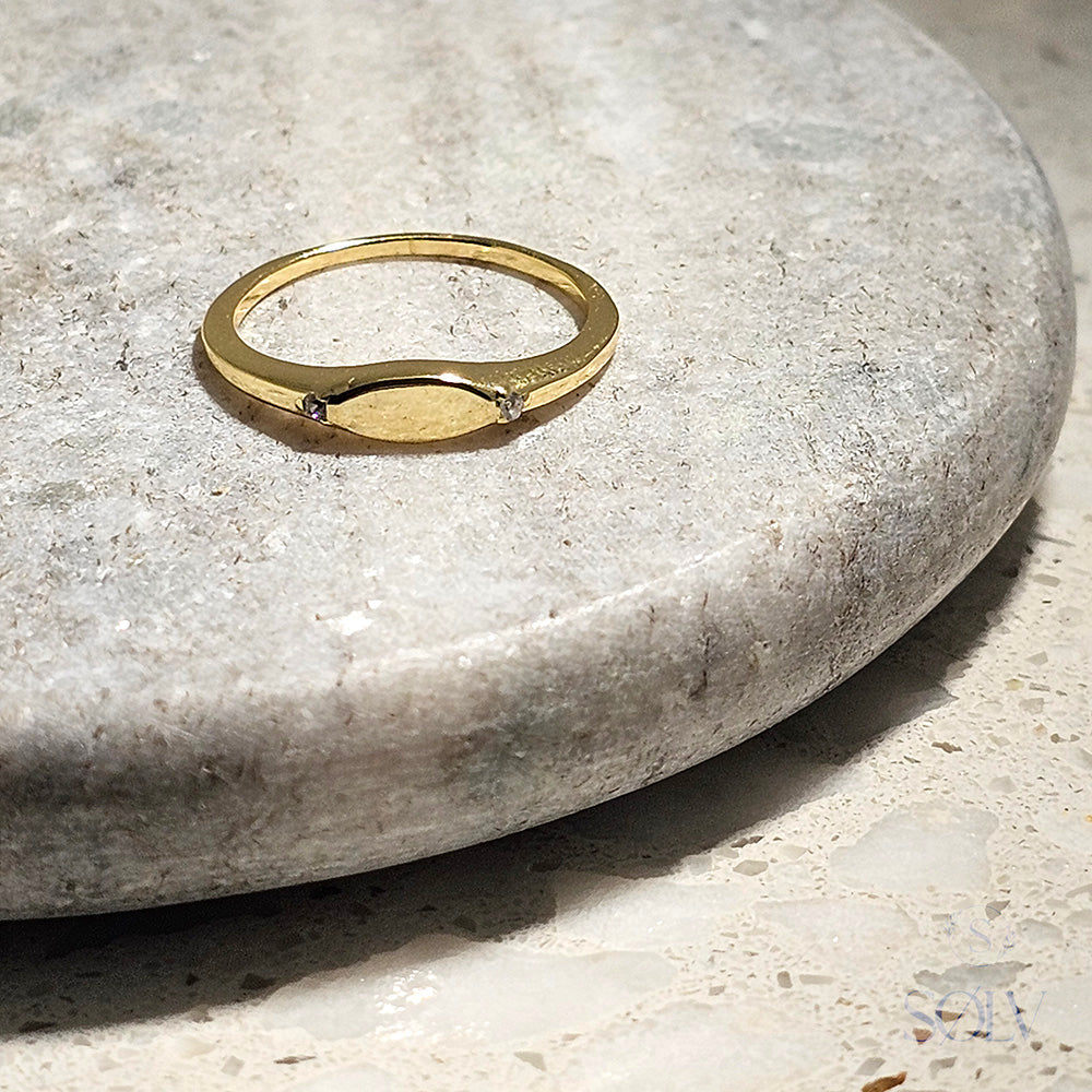 Solv Sterling Silver Gold Plated Signet Ring, Size 6