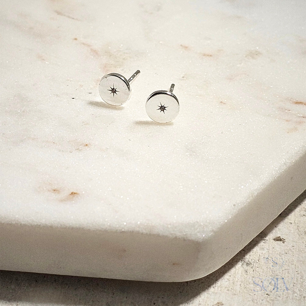 Solv Sterling Silver Flat Disc Stud Earrings