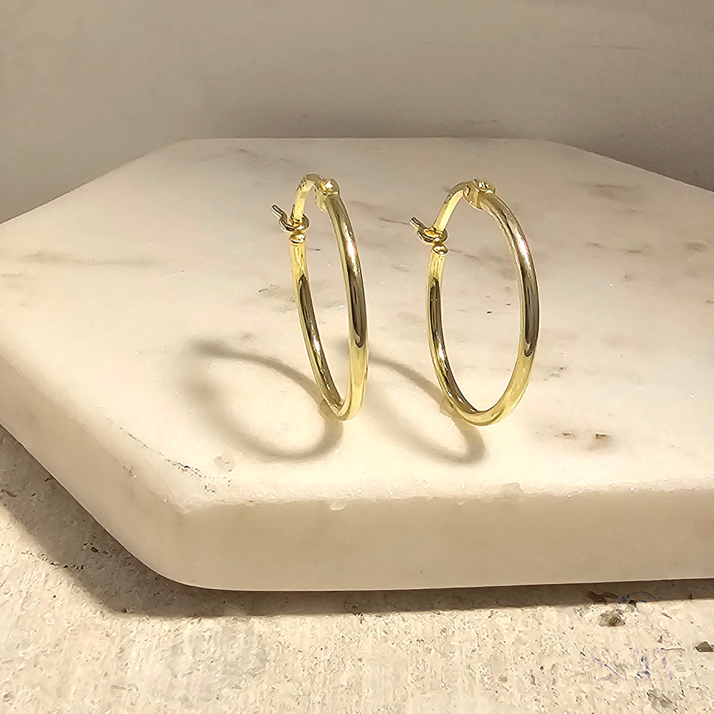 Solv Sterling Silver Gold Plated Hoop Earrings
