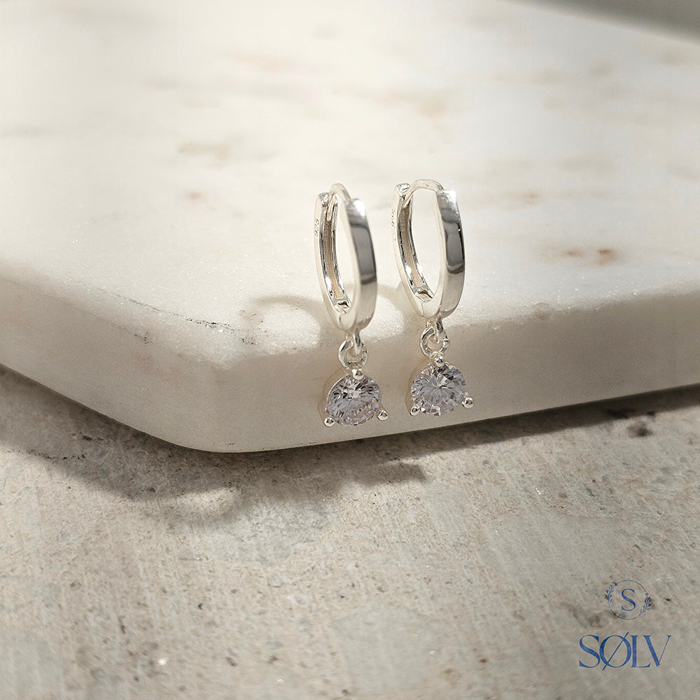 Solv Sterling Silver Cubic Zirconia Drop Huggie Earrings