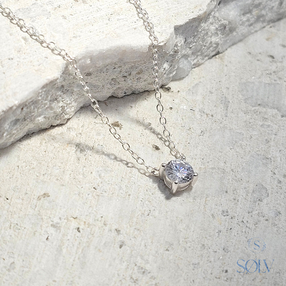 Solv Sterling Silver Round Cubic Zirconia Necklet