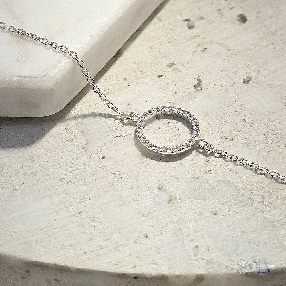 Solv Sterling Silver Open Circle Cubic Zirconia Bracelet