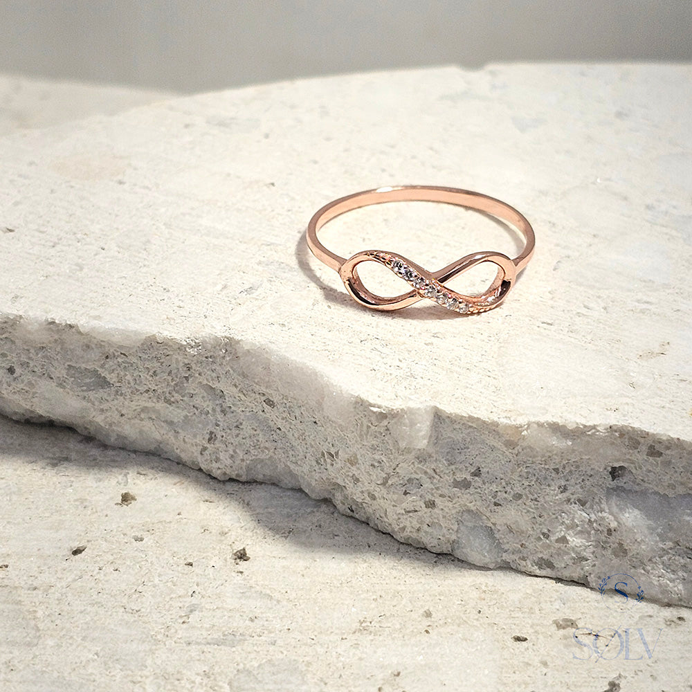 Solv Sterling Silver Gold Plated Cubic Zirconia Infinity Ring, Size L