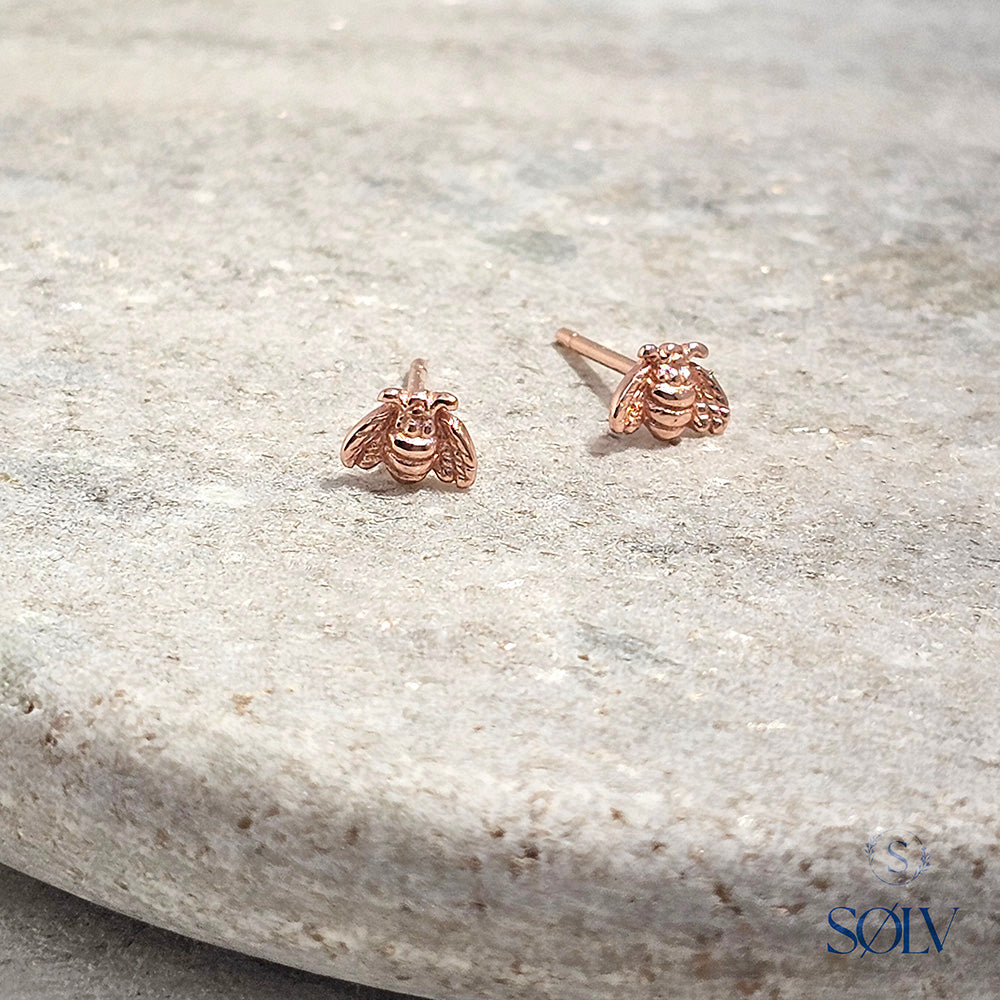 Solv Sterling Silver Gold Plated Bee Stud Earrings