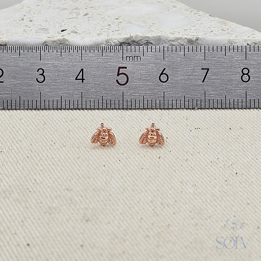 Solv Sterling Silver Gold Plated Bee Stud Earrings