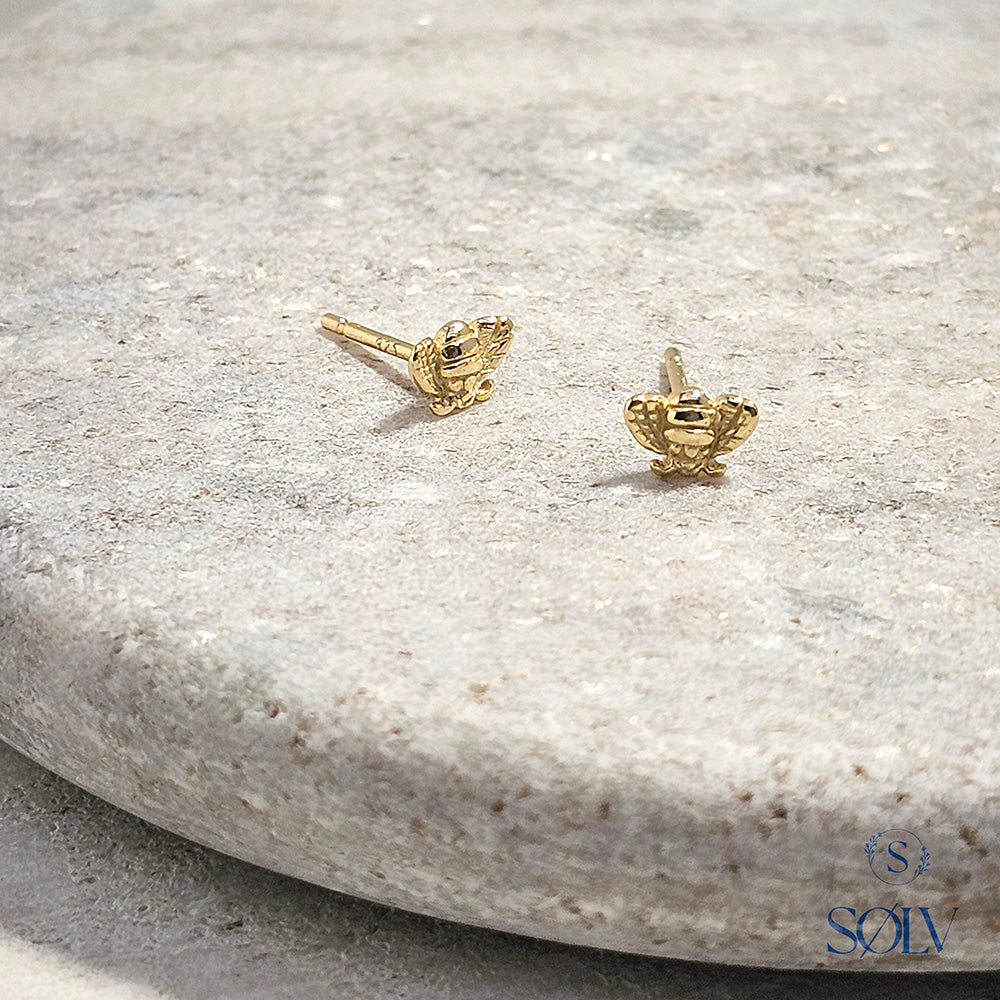 Solv Sterling Silver Gold Plated Bee Stud Earrings