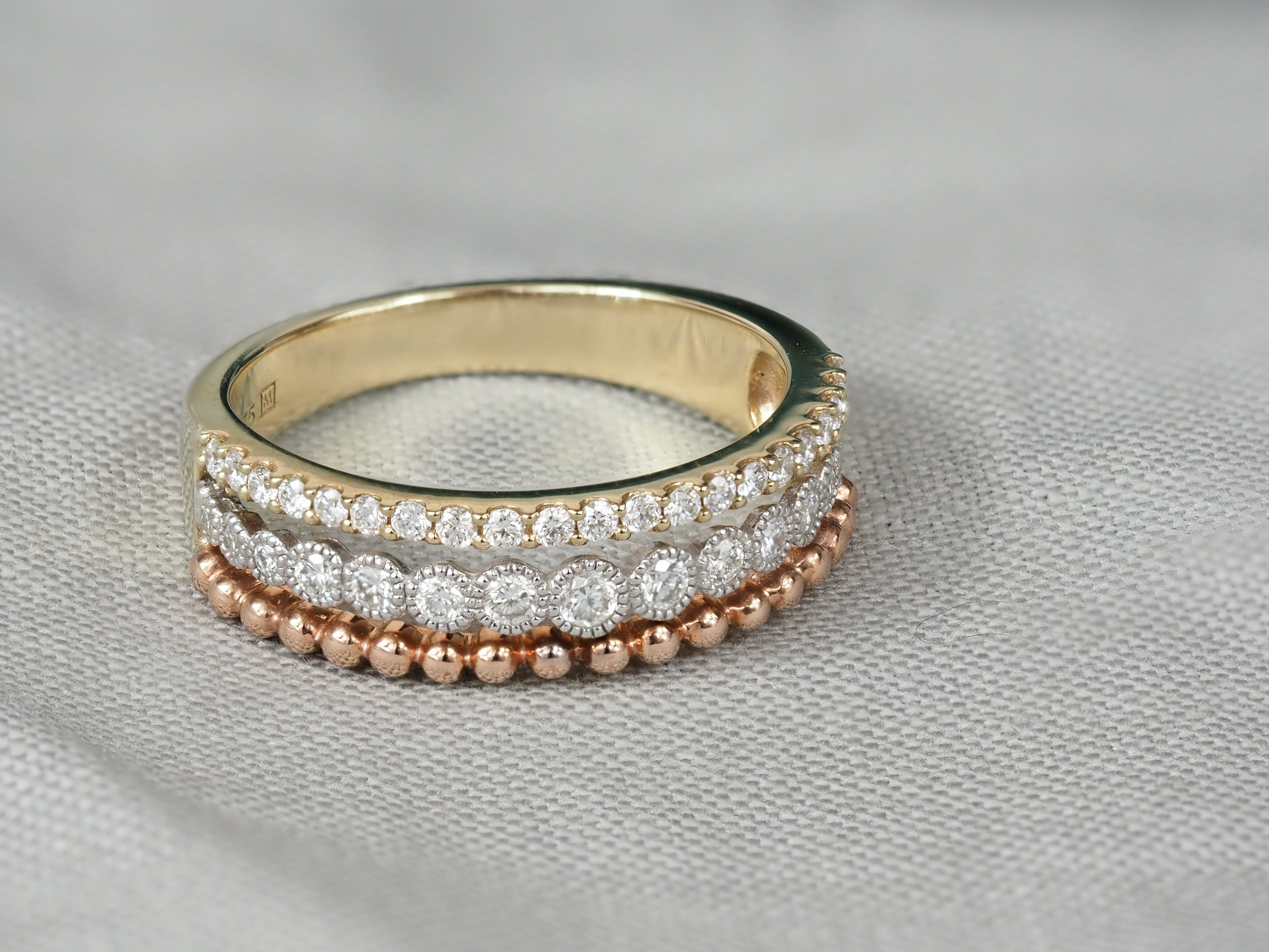 9ct Yellow, Rose and White Gold Multistrand Diamond Ring