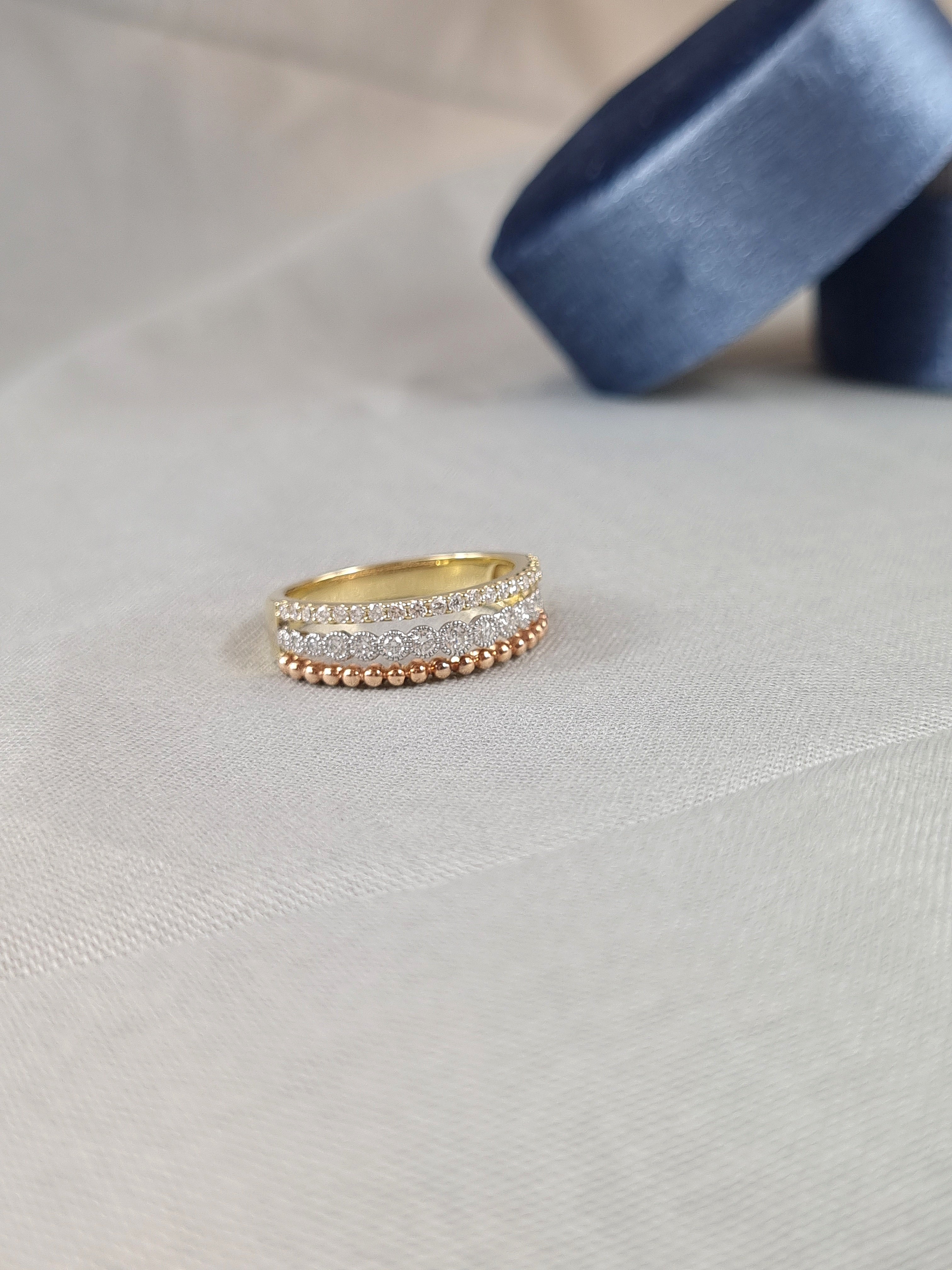 9ct Yellow, Rose and White Gold multistrand Diamond ring