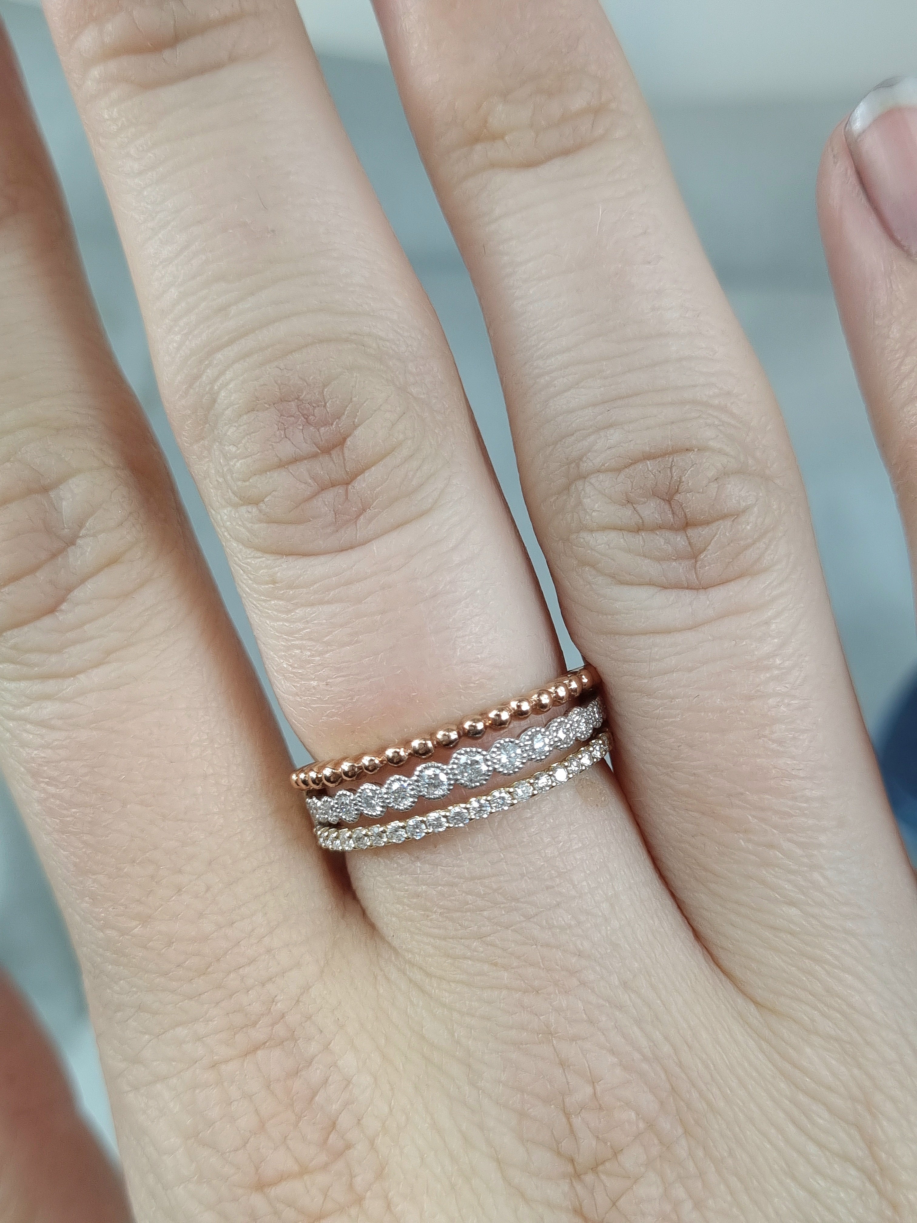 9ct Yellow, Rose and White Gold multistrand Diamond ring