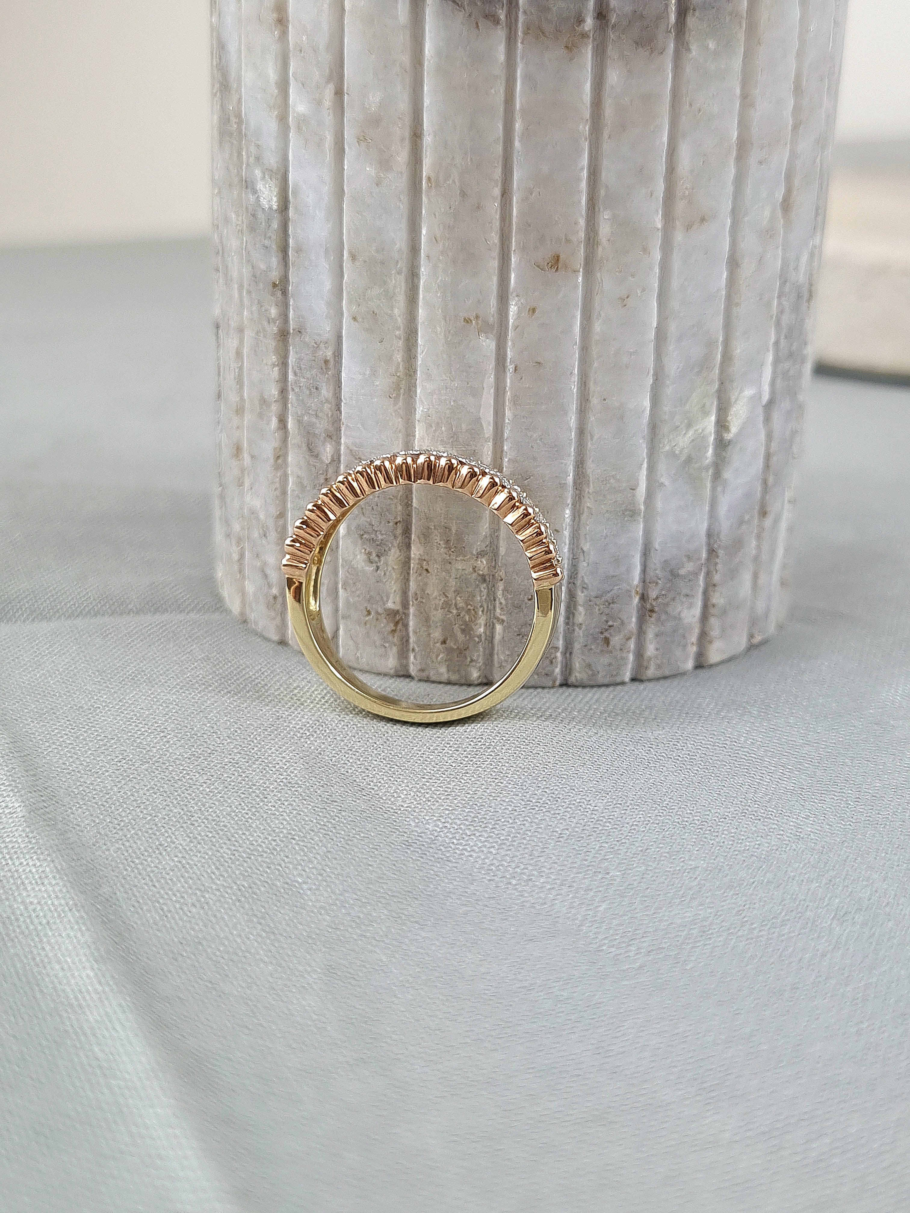 9ct Yellow, Rose and White Gold multistrand Diamond ring