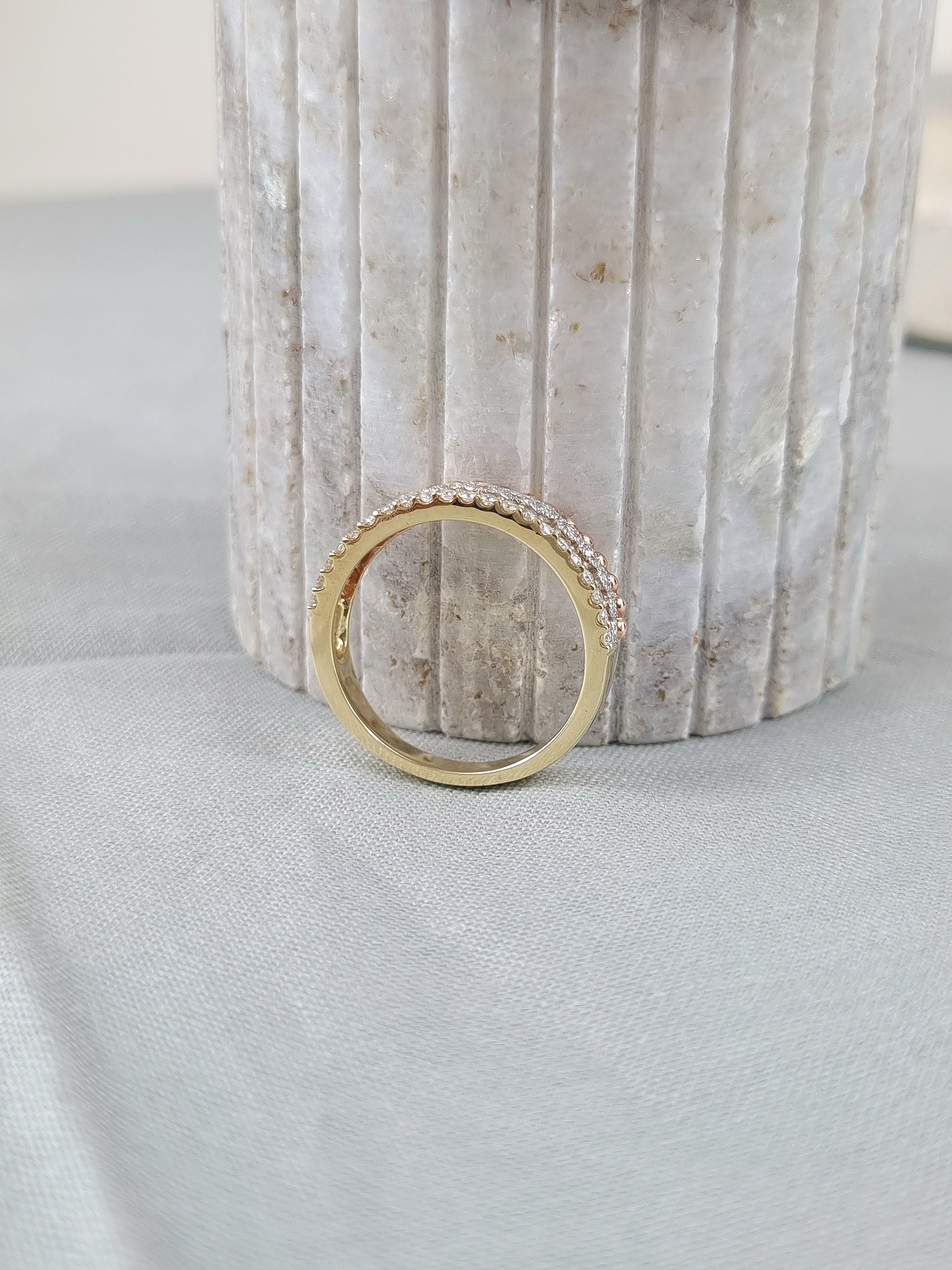 9ct Yellow, Rose and White Gold multistrand Diamond ring