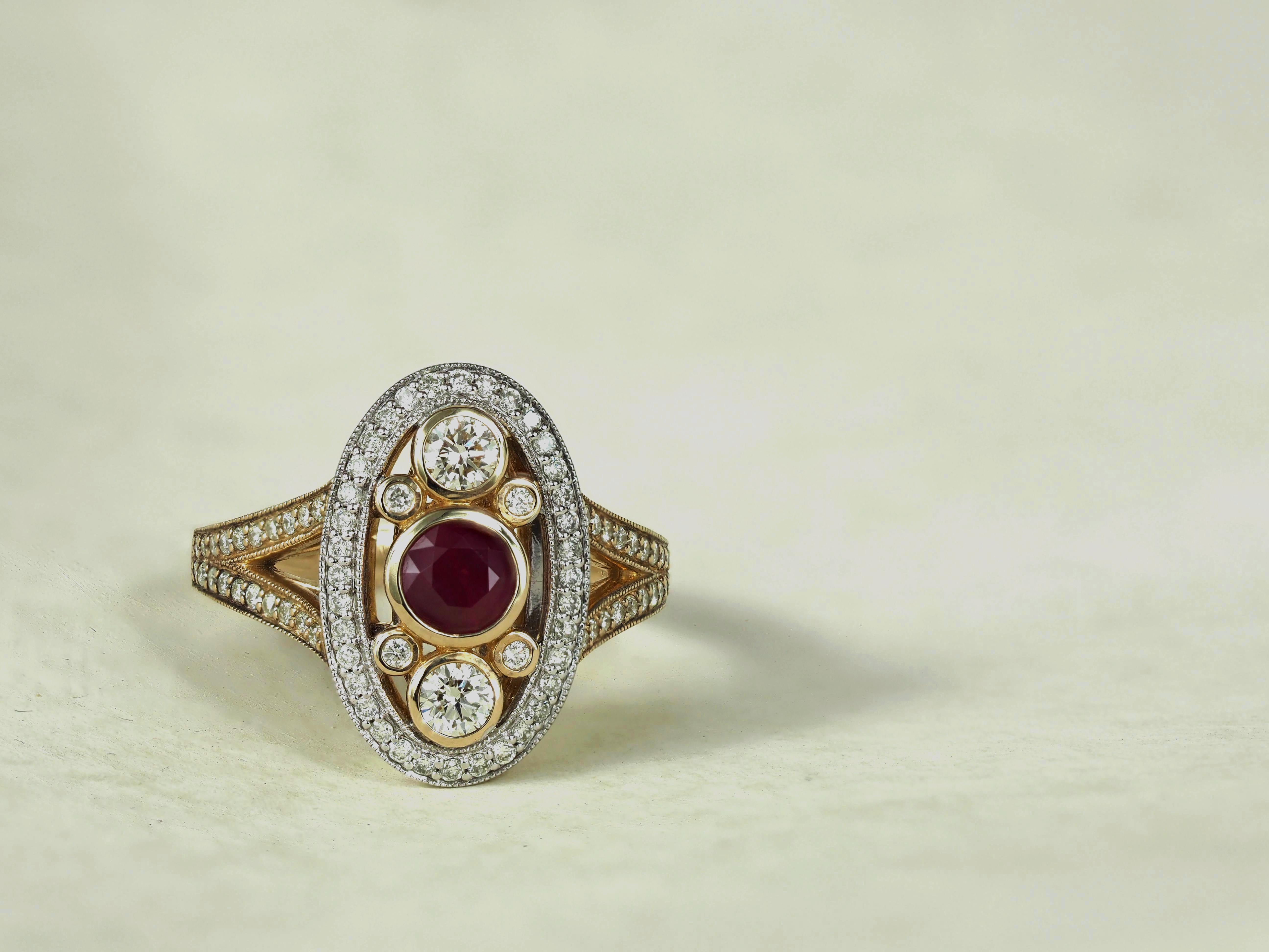 9ct Yellow Gold Ruby & Diamond Dress Ring, 0.71ct Centre
