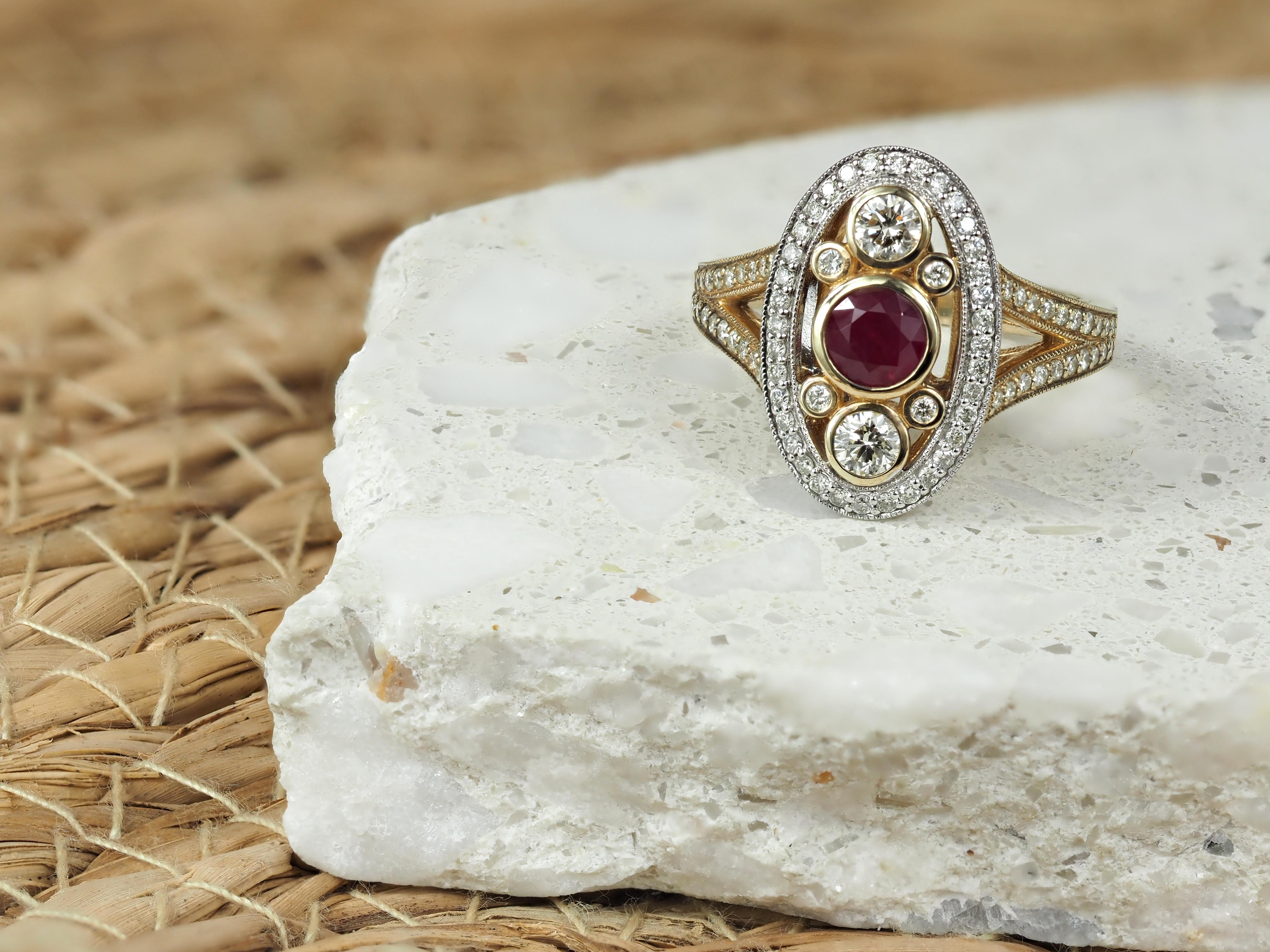 9ct Yellow Gold Ruby & Diamond Dress Ring, 0.71ct Centre