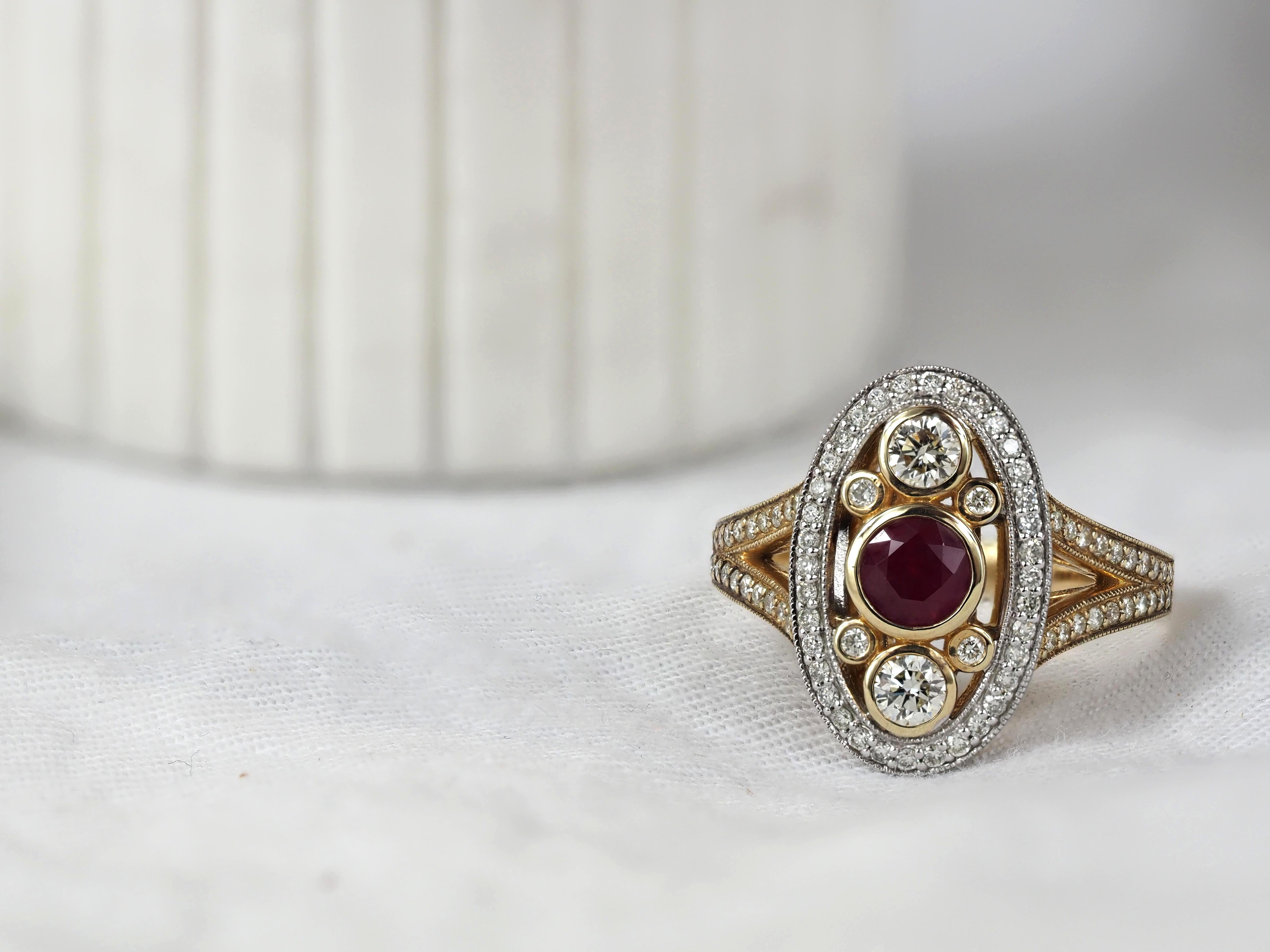 9ct Yellow Gold Ruby & Diamond Dress Ring, 0.71ct Centre
