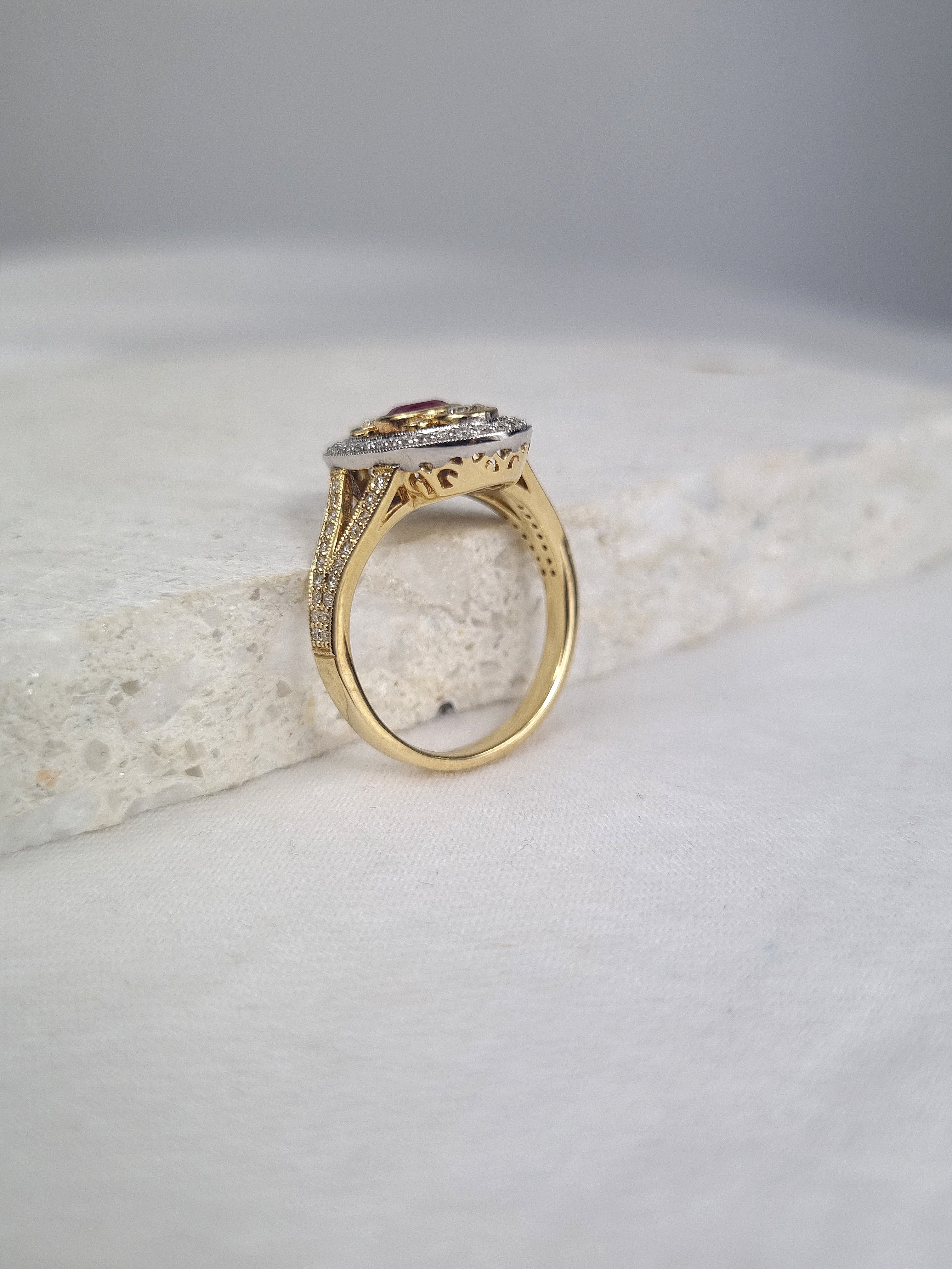 9 Carat Yellow Gold, Natural Ruby & Diamond Dress ring.