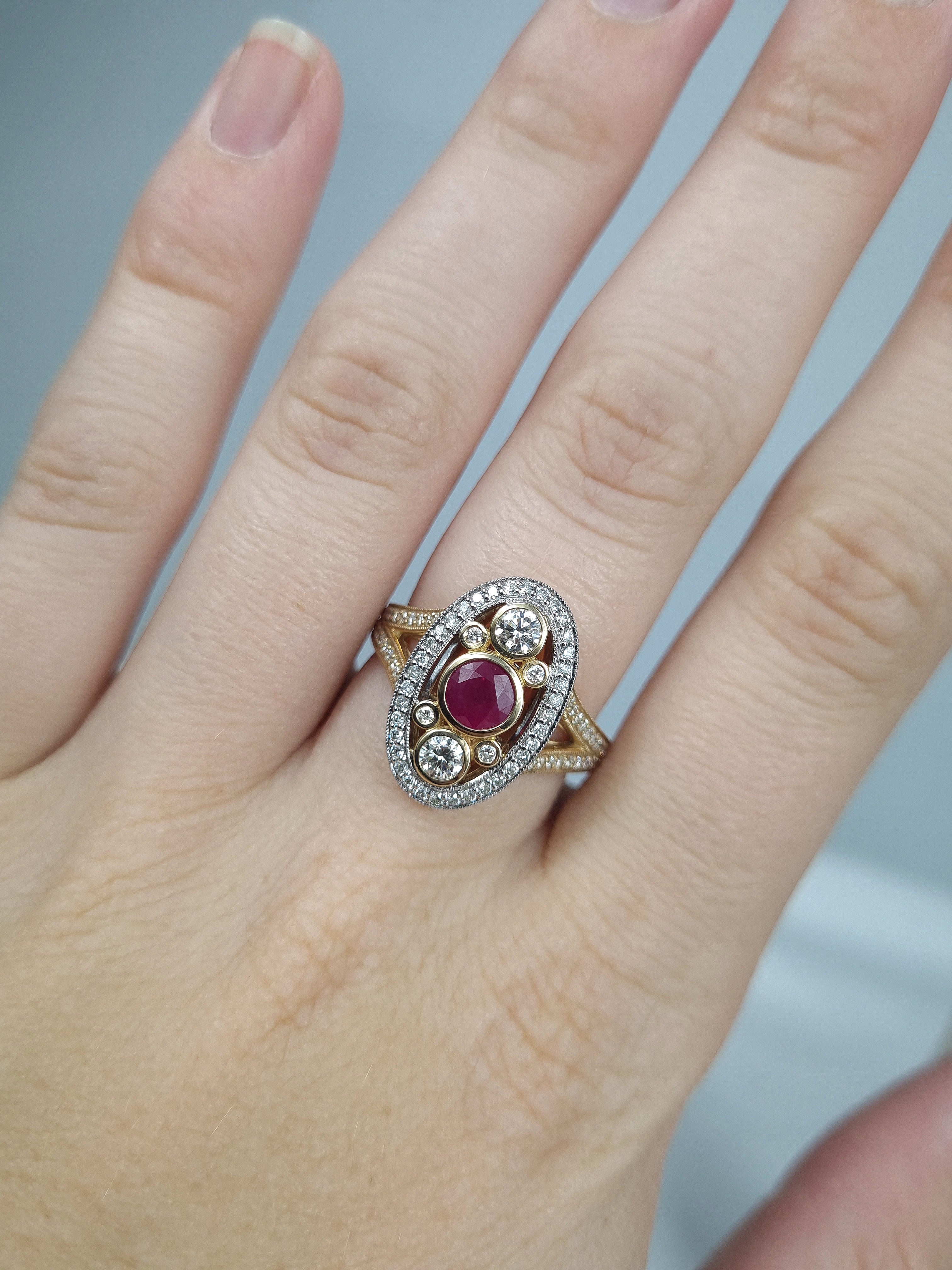 9 Carat Yellow Gold, Natural Ruby & Diamond Dress ring.