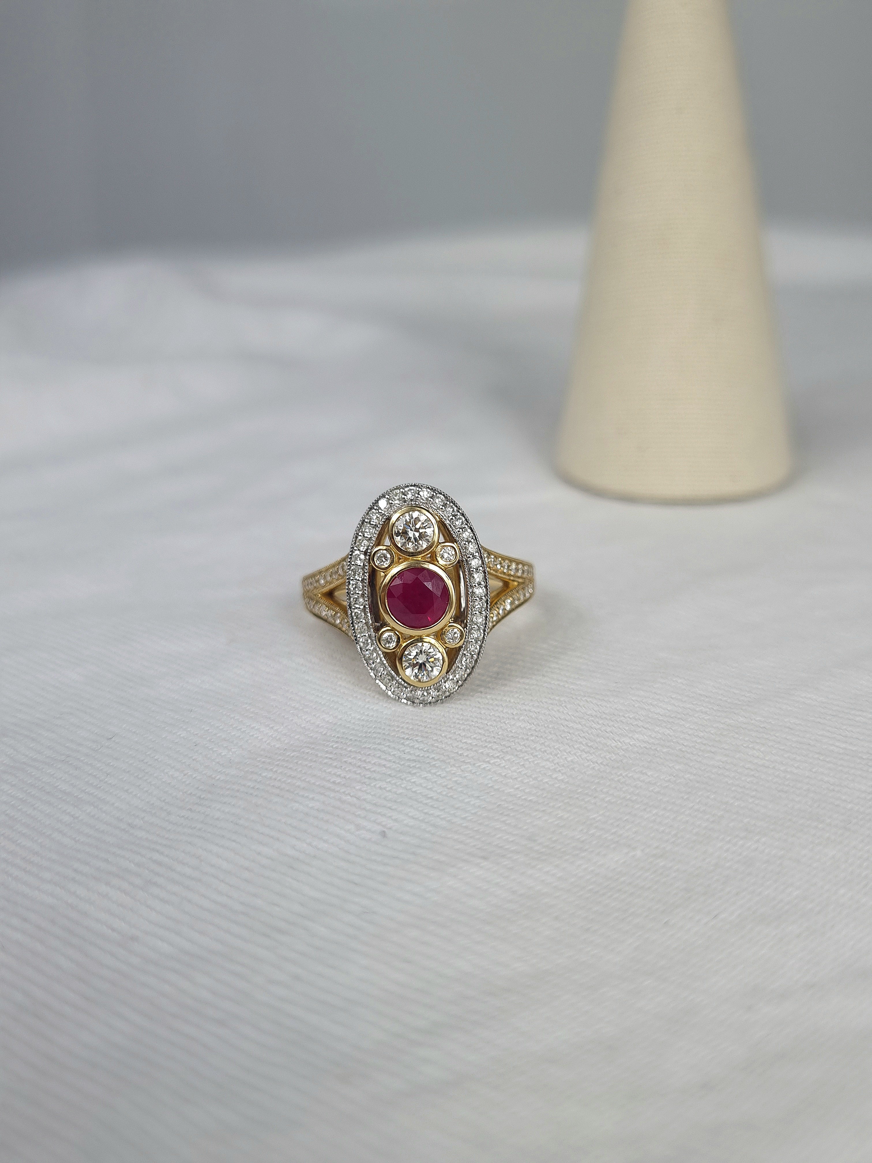 9 Carat Yellow Gold, Natural Ruby & Diamond Dress ring.