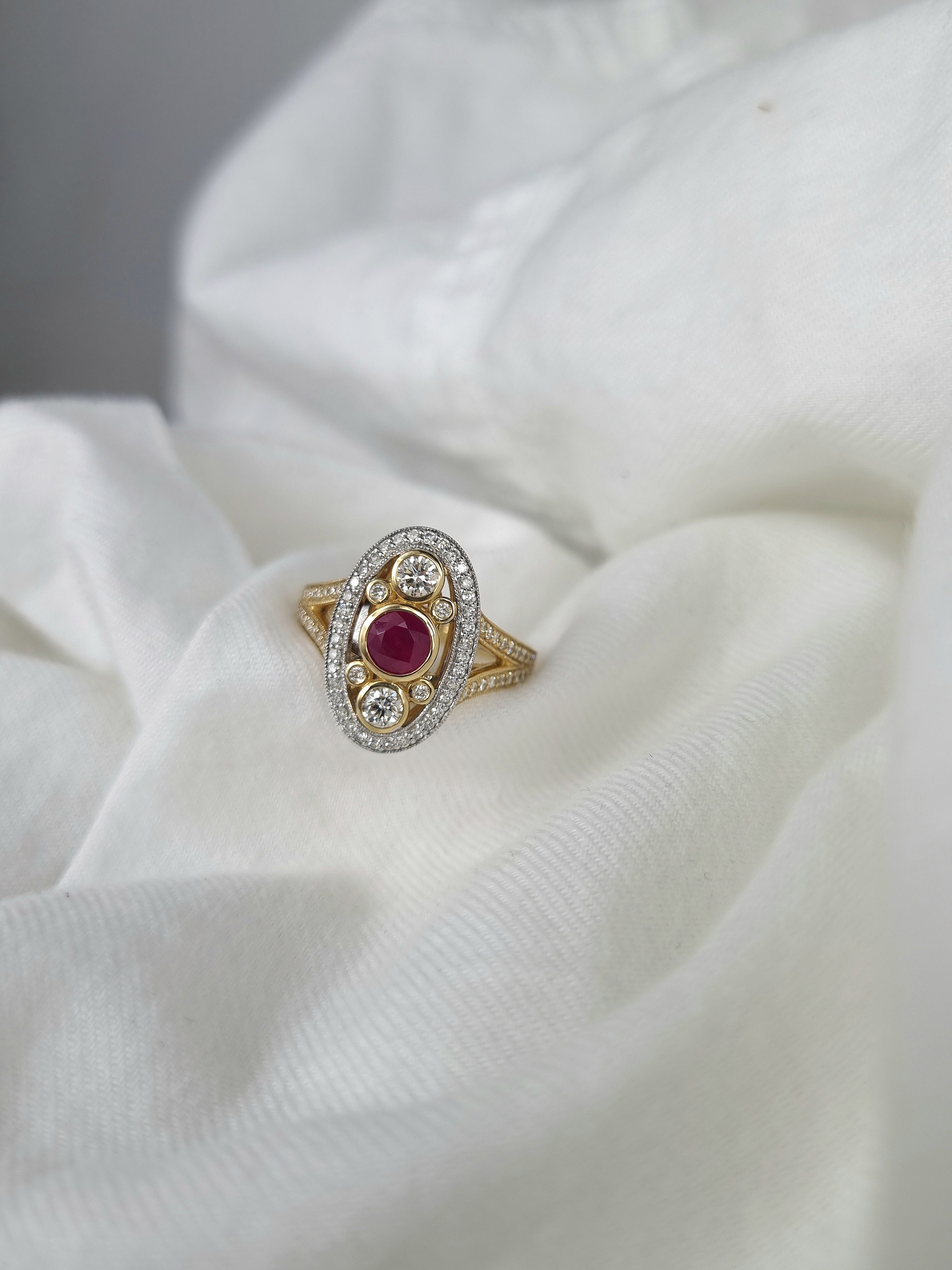 9 Carat Yellow Gold, Natural Ruby & Diamond Dress ring.