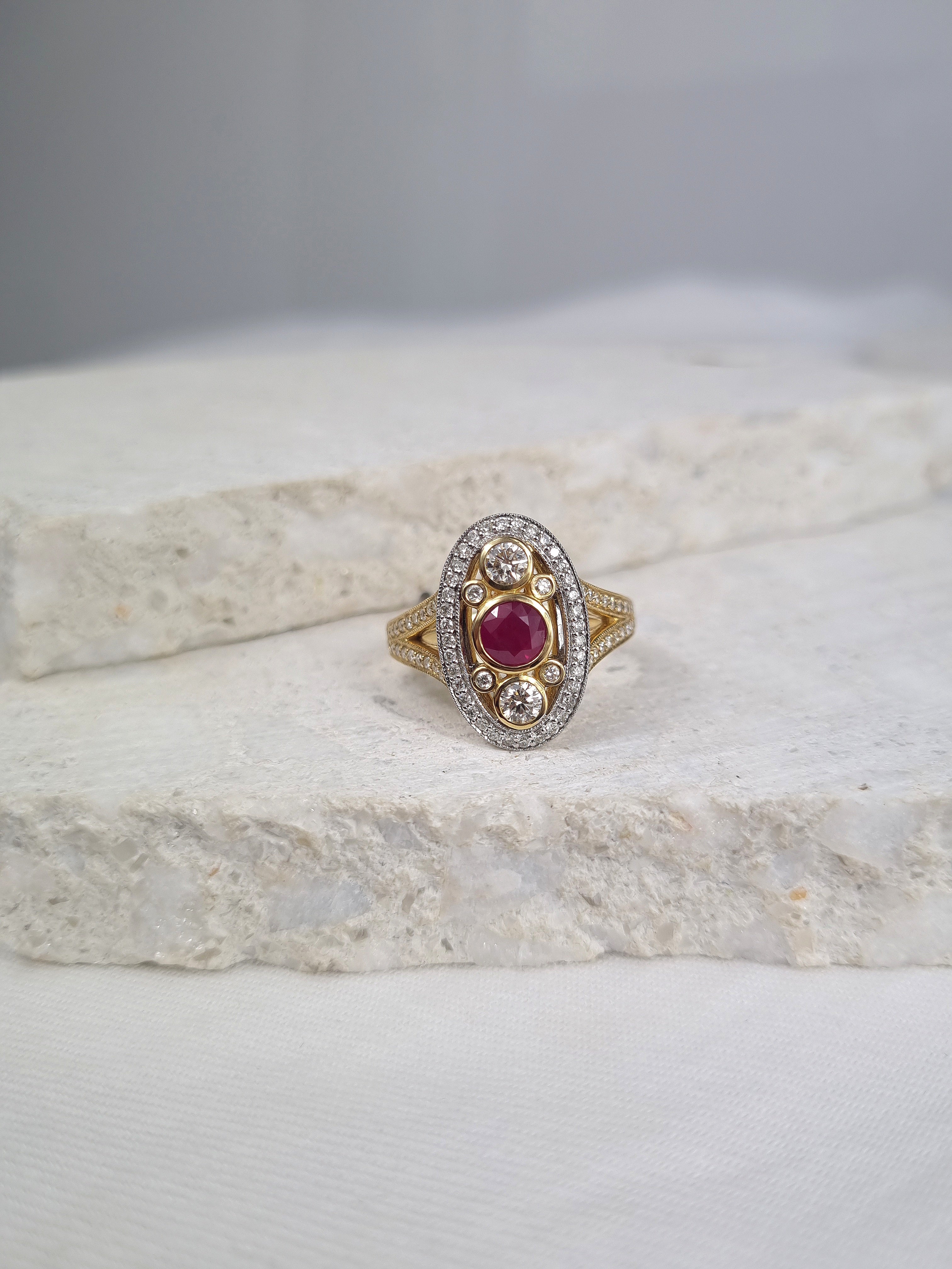 9 Carat Yellow Gold, Natural Ruby & Diamond Dress ring.