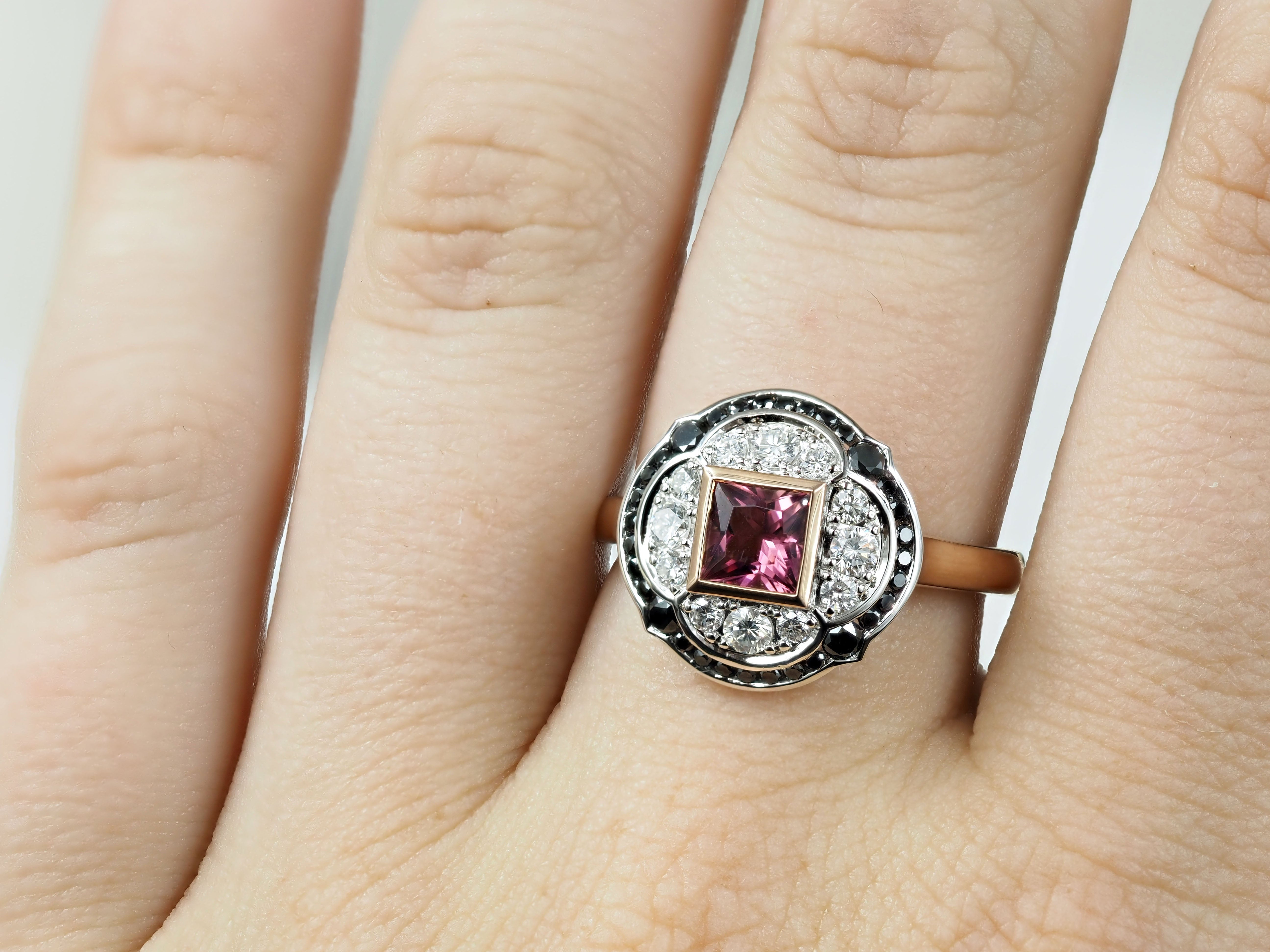 9ct Rose and White Gold Pink Tourmaline and Black Diamonds