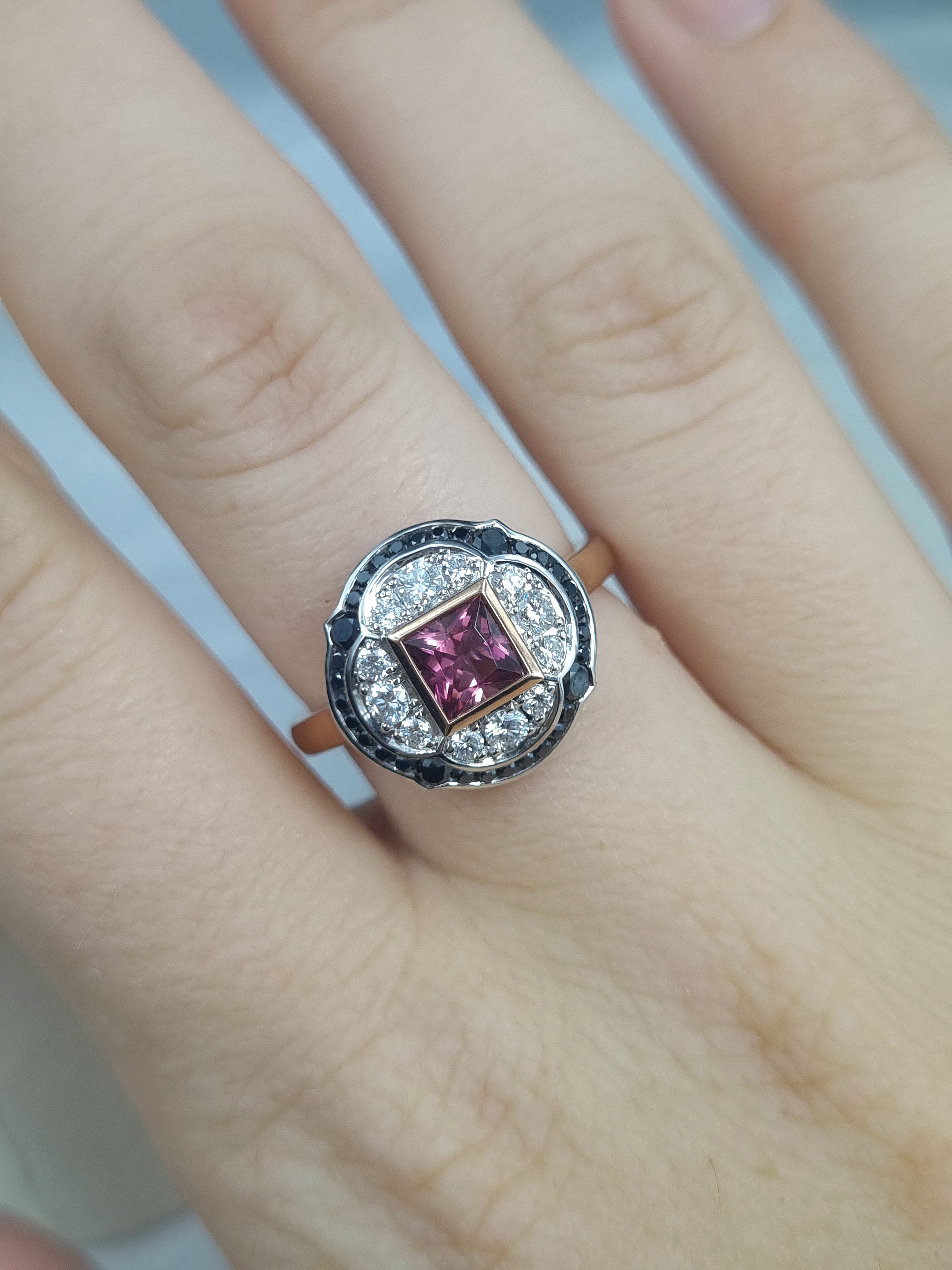 9ct Rose and White Gold Pink Tourmaline and Black Diamonds
