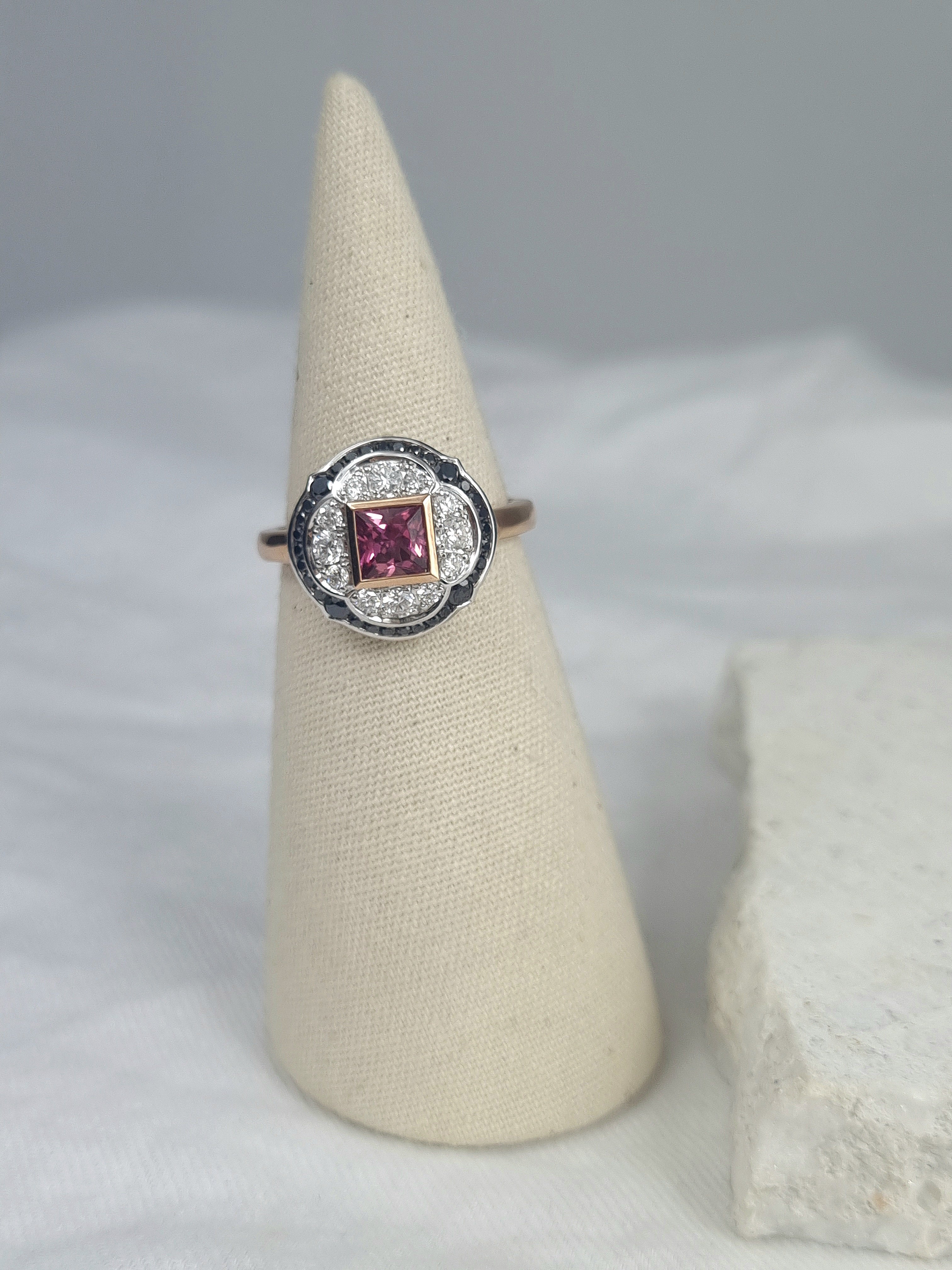 9ct Rose and White Gold Pink Tourmaline and Black Diamonds