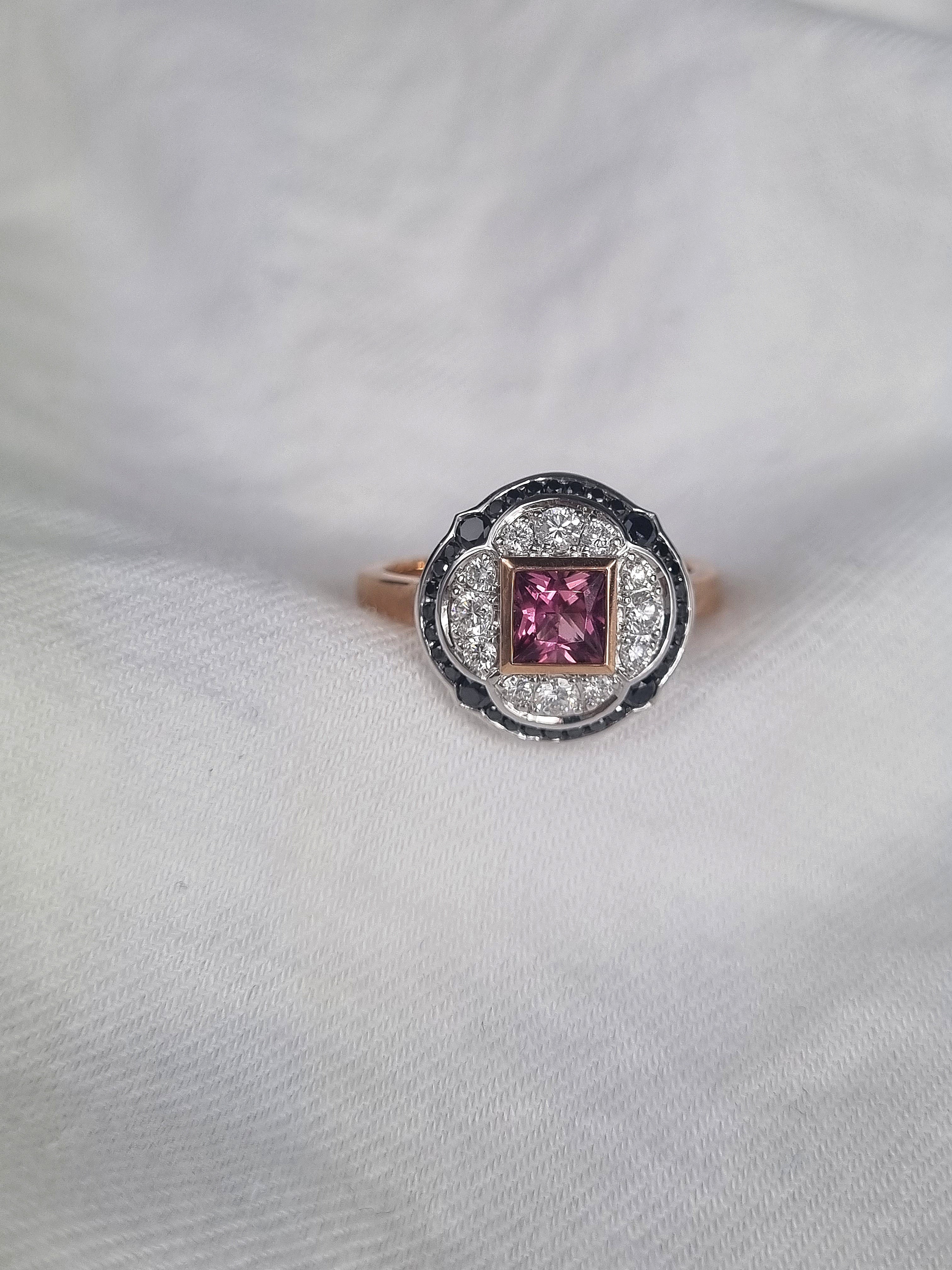 9ct Rose and White Gold Pink Tourmaline and Black Diamonds