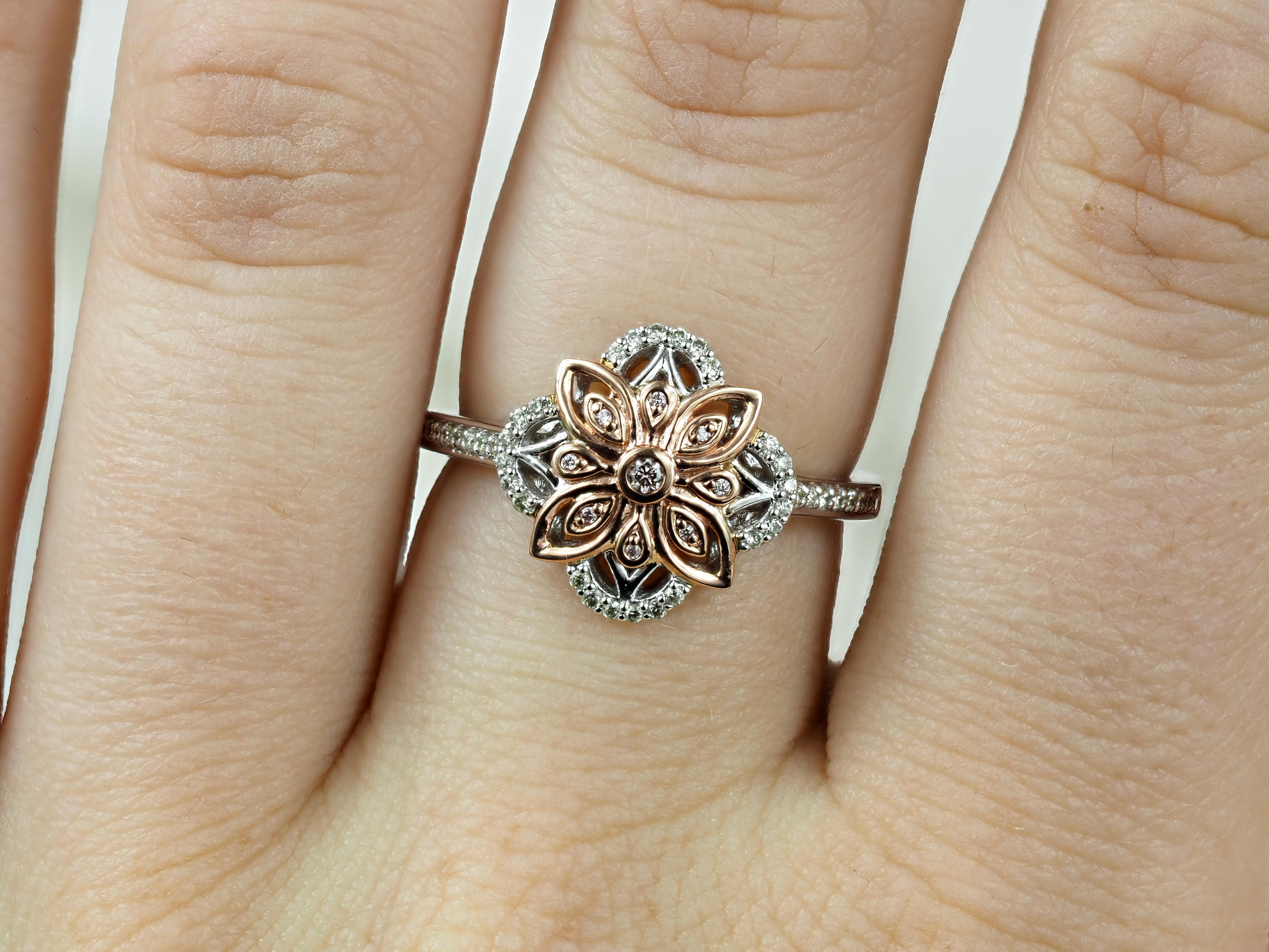 9ct Rose and White Gold Diamond and Pink Diamond Ring