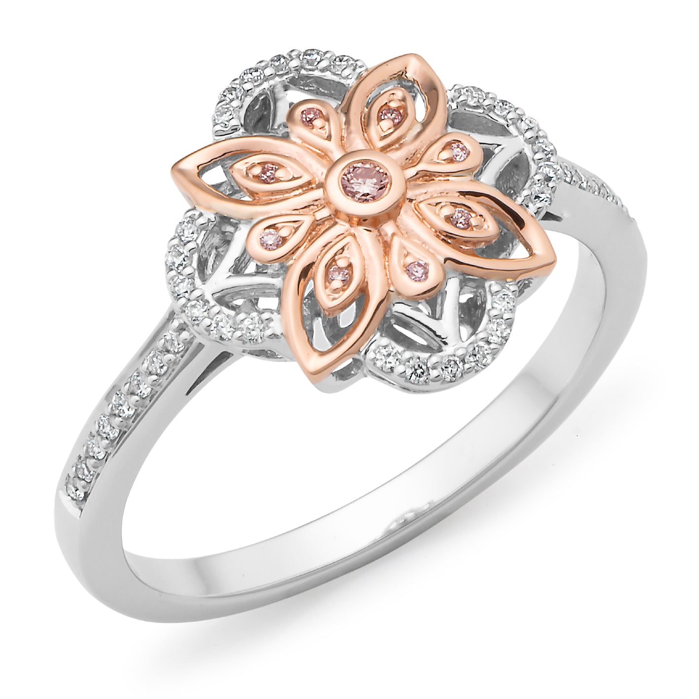 9ct Rose and White Gold Diamond and Pink Diamond Ring