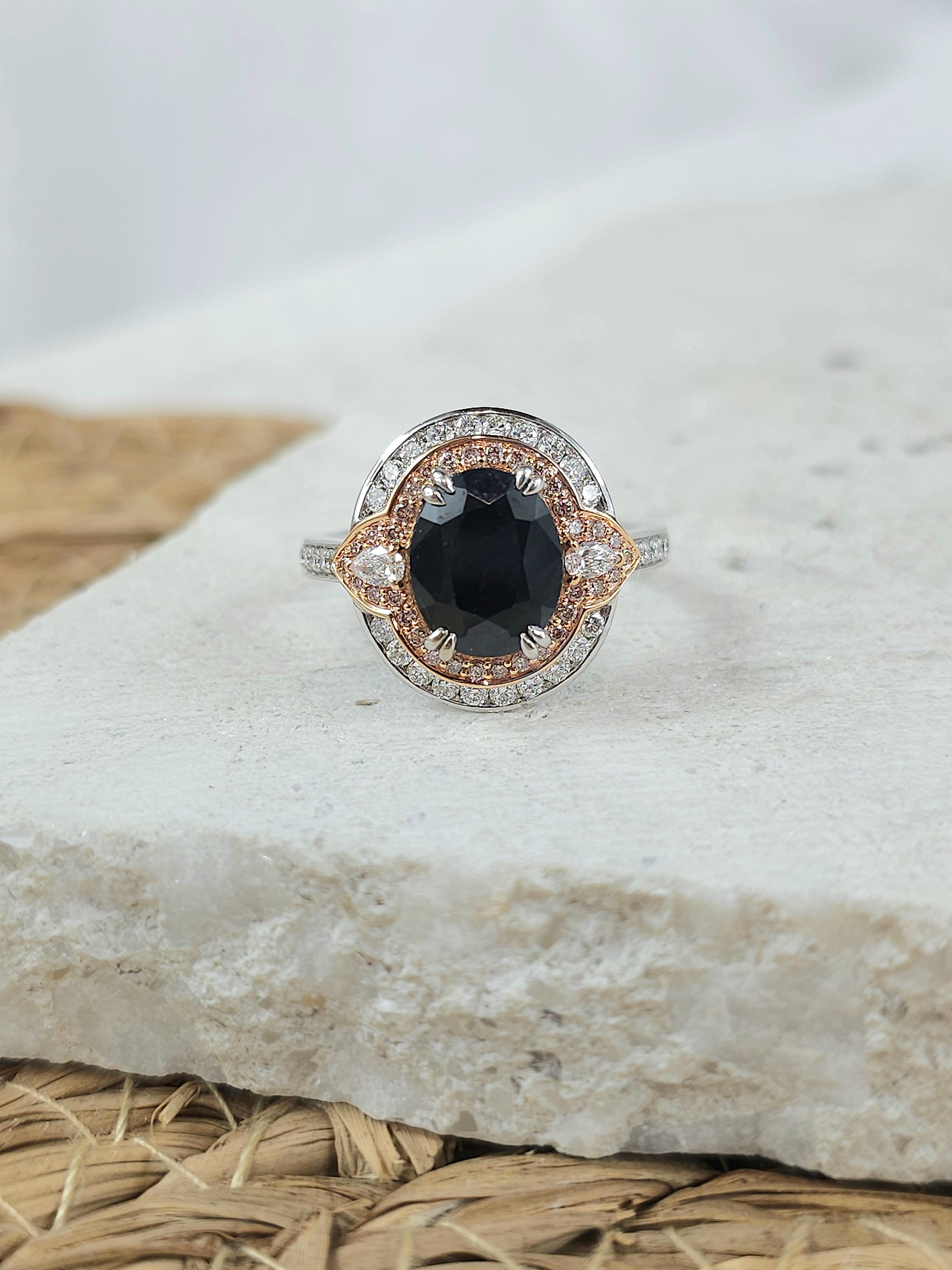 18ct White and Rose Gold Sapphire, 'Pink Caviar' Argyle Diamond and White Diamond Ring