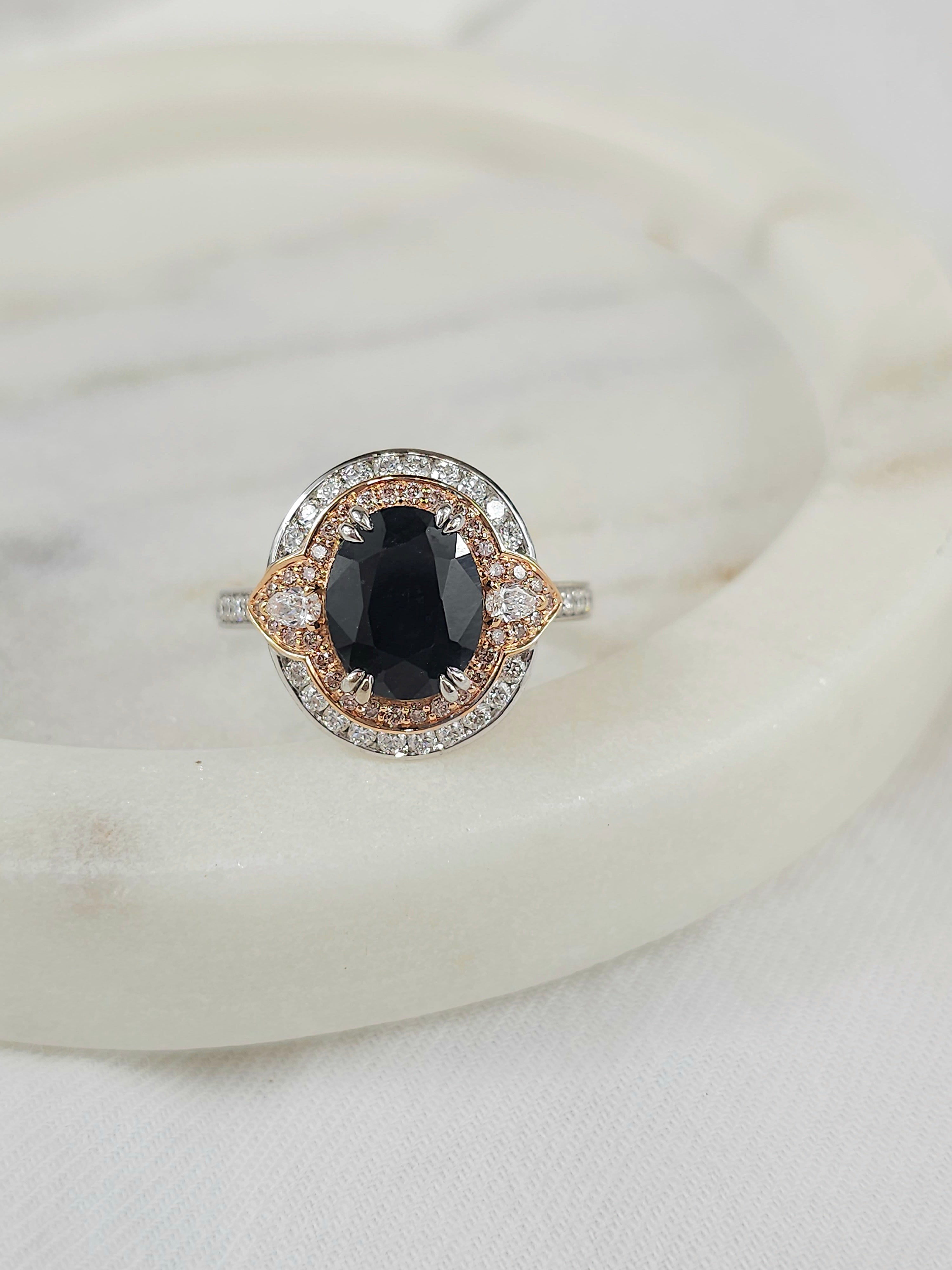 18ct White and Rose Gold Sapphire, 'Pink Caviar' Argyle Diamond and White Diamond Ring