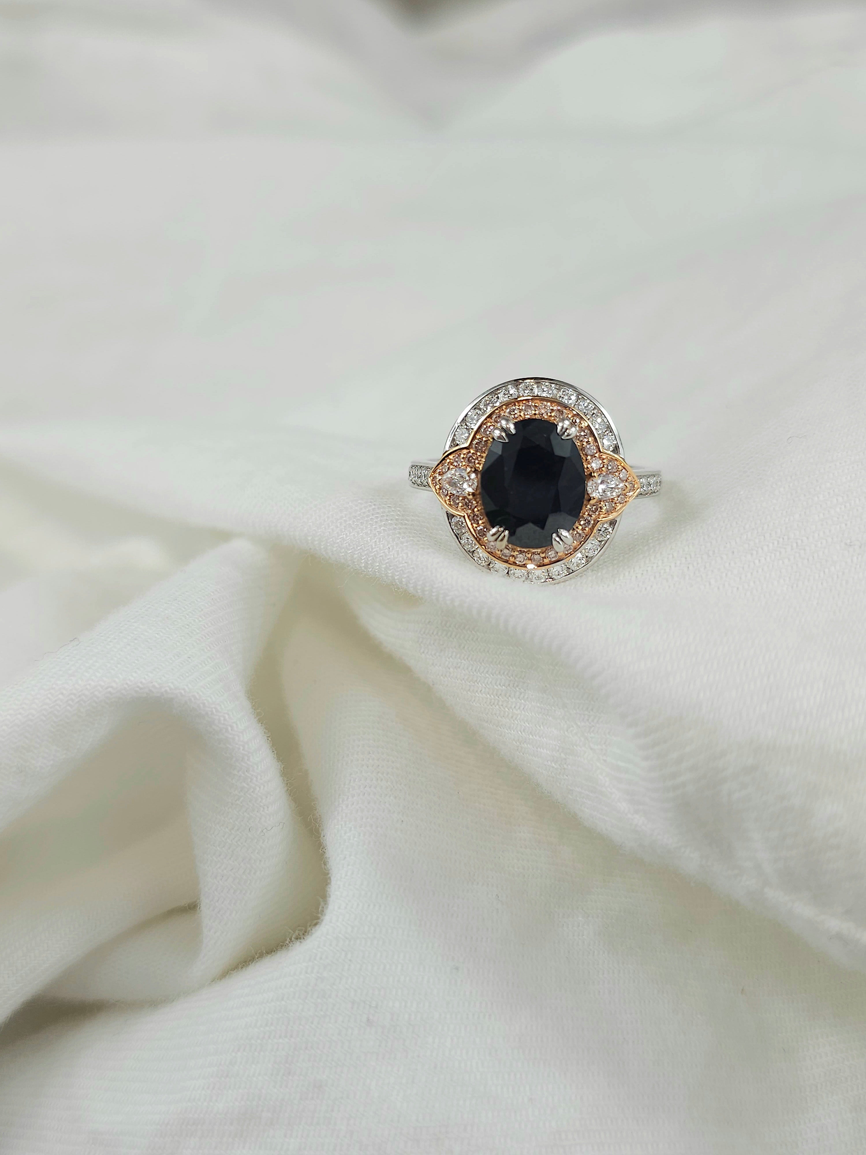 18ct White and Rose Gold Sapphire, 'Pink Caviar' Argyle Diamond and White Diamond Ring