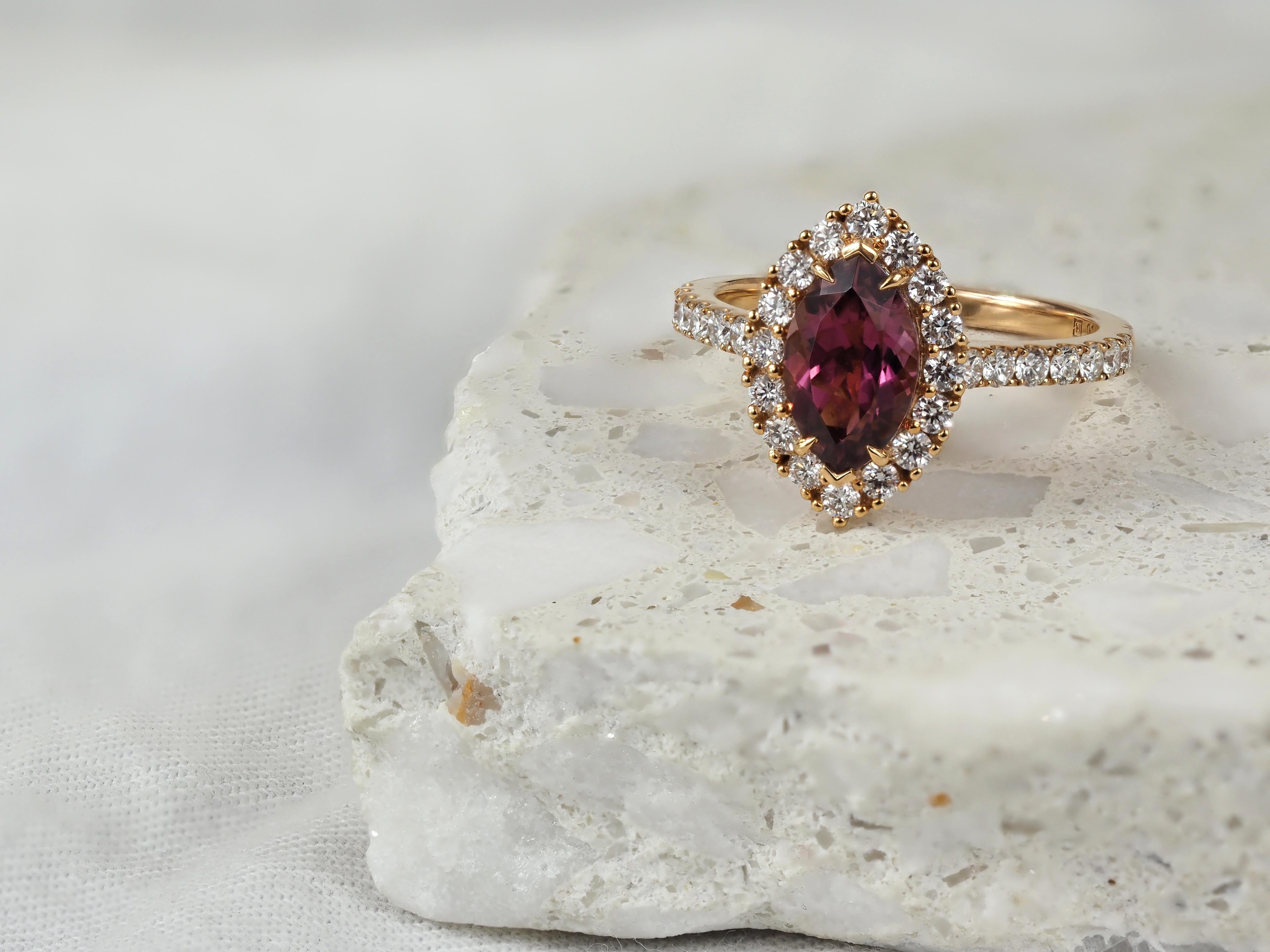 18ct Rose Gold Pink Tourmaline & Diamond Ring, 1.33ct centre