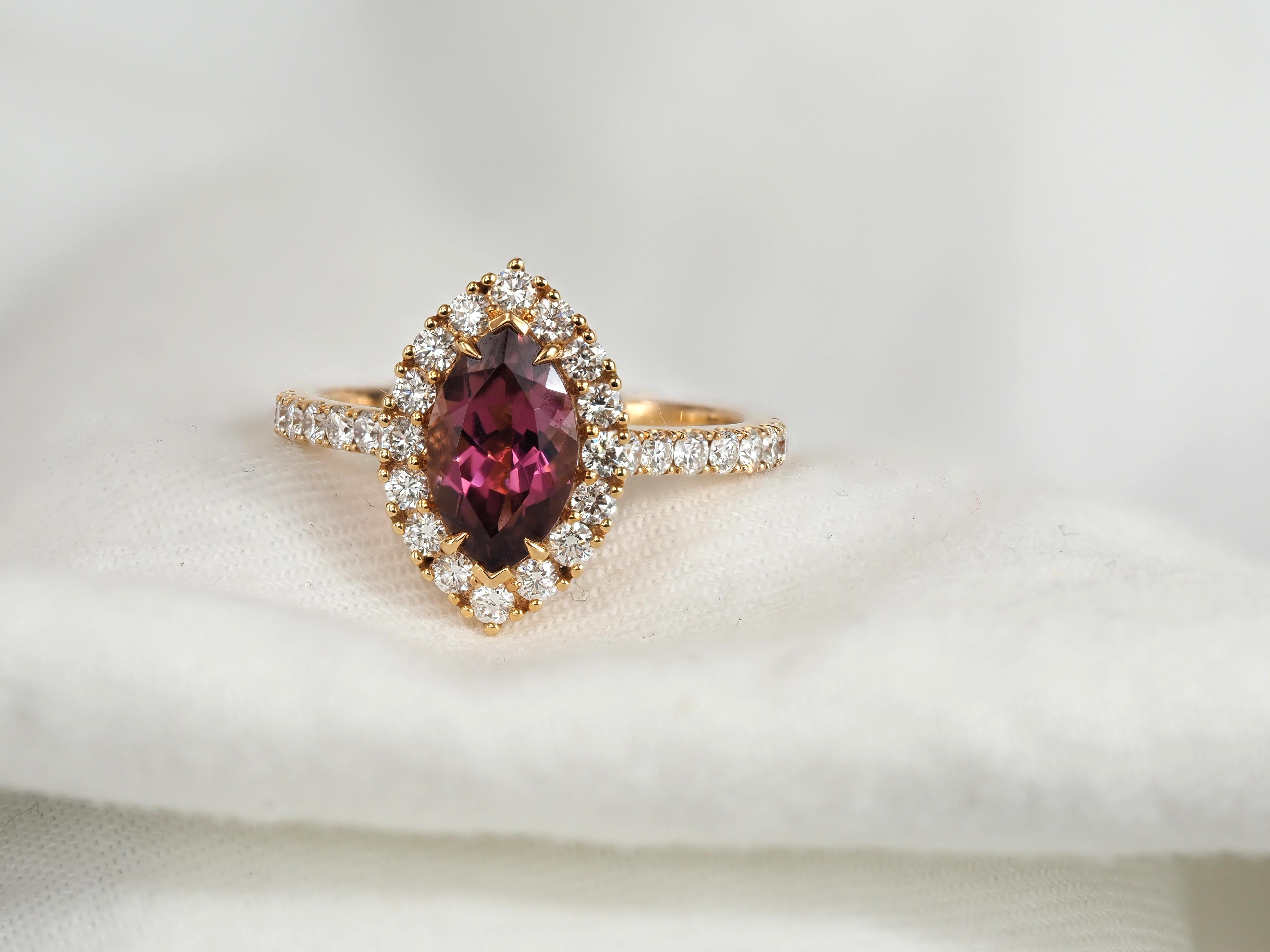 18ct Rose Gold Pink Tourmaline & Diamond Ring, 1.33ct centre