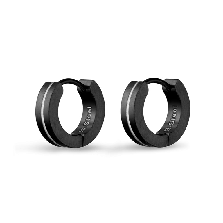 Stainless Steel Black Huggie Earrings