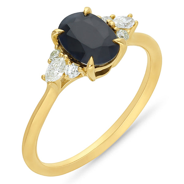 9ct Yellow Gold Sapphire and Diamond Ring